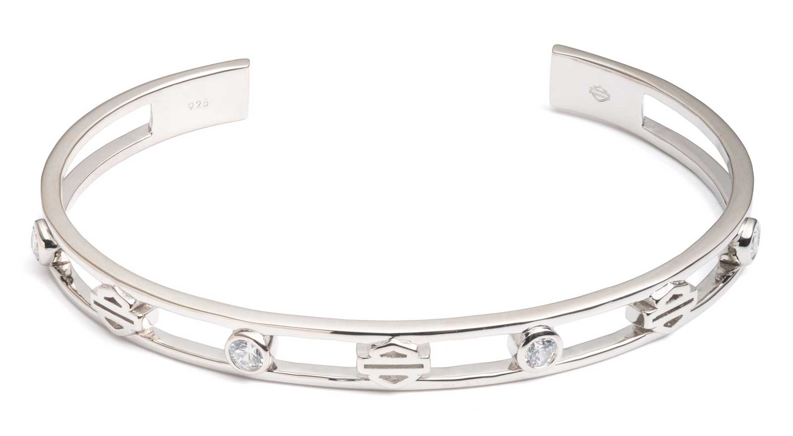 Harley-Davidson Women's Bar & shield Crystal Open Cuff Bracelet, Sterling Silver - Wisconsin Harley-Davidson