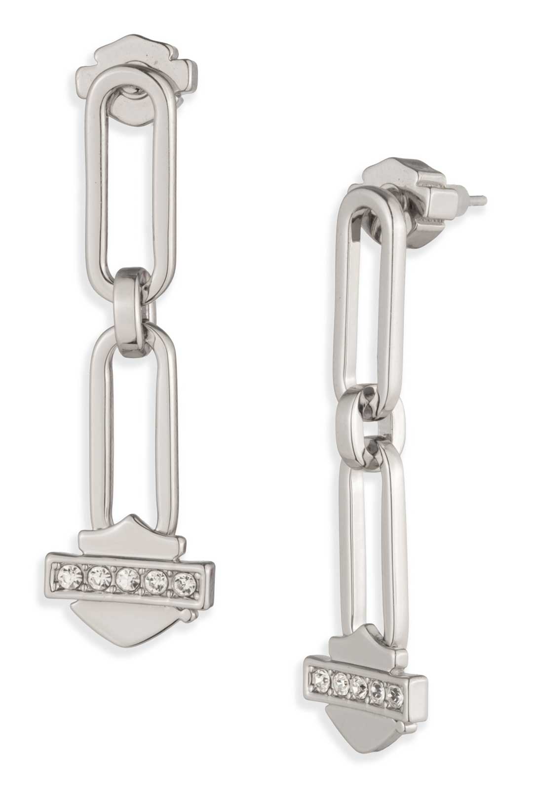 Harley-Davidson Free Shipping - Harley-Davidson Women's Pave Crystal Bar & Shield Link Drop Earrings, Silver - Free Shipping on many products plus Orders Over $99