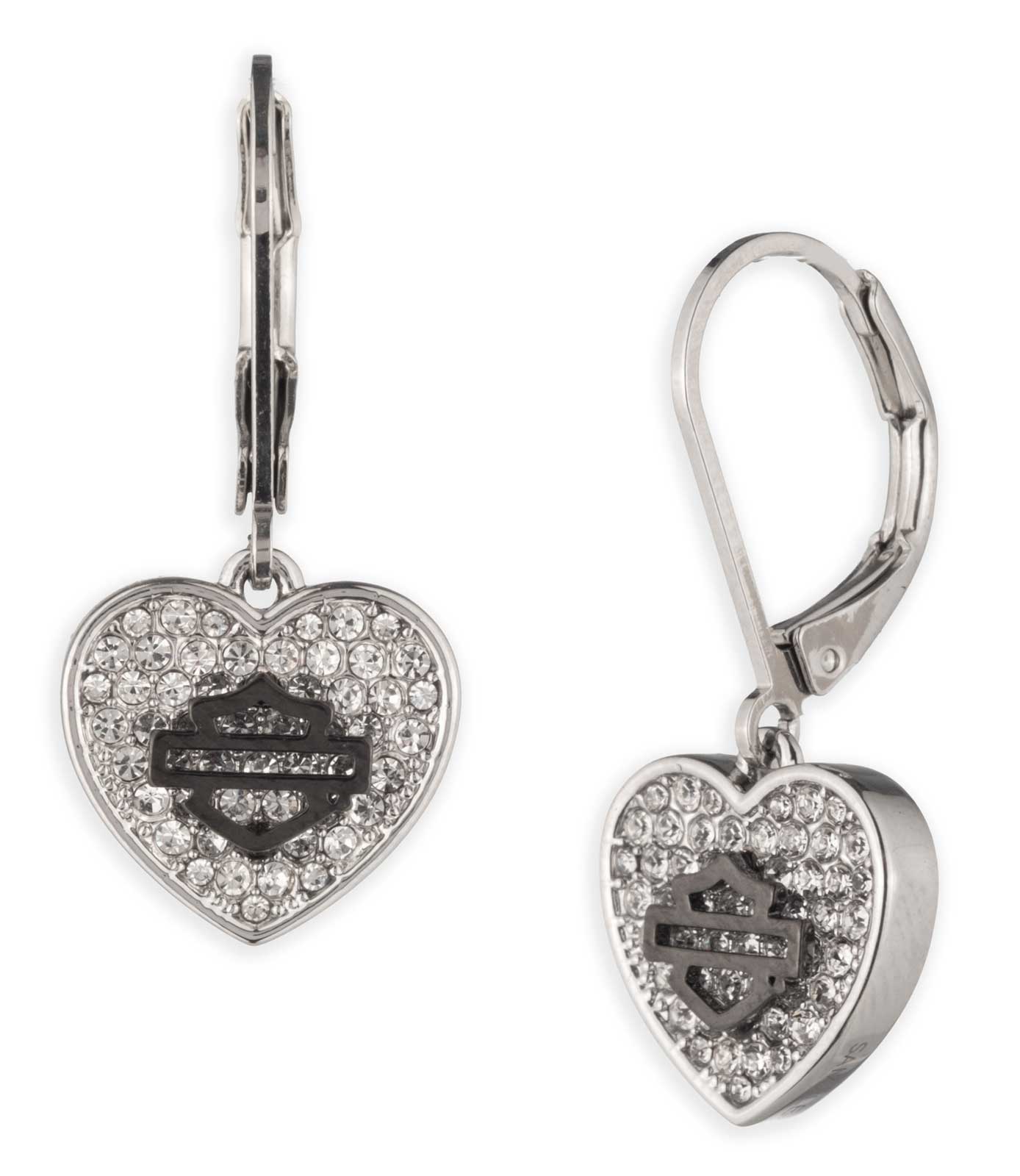 Harley-Davidson Free Shipping - Harley-Davidson Women's Pave Crystal Bar & Shield Heart Drop Earrings, Silver - Free Shipping on many products plus Orders Over $99