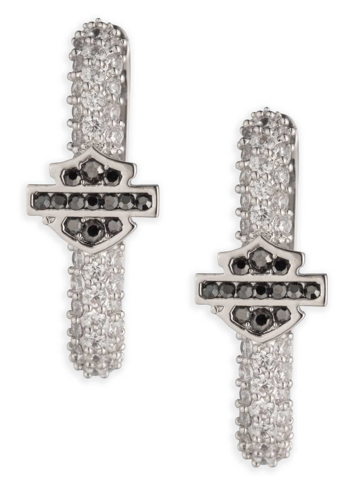 Harley-Davidson Free Shipping - Harley-Davidson Women's Pave Crystal Bar & Shield Oval Hoop Earrings, Silver - Free Shipping on many products plus Orders Over $99