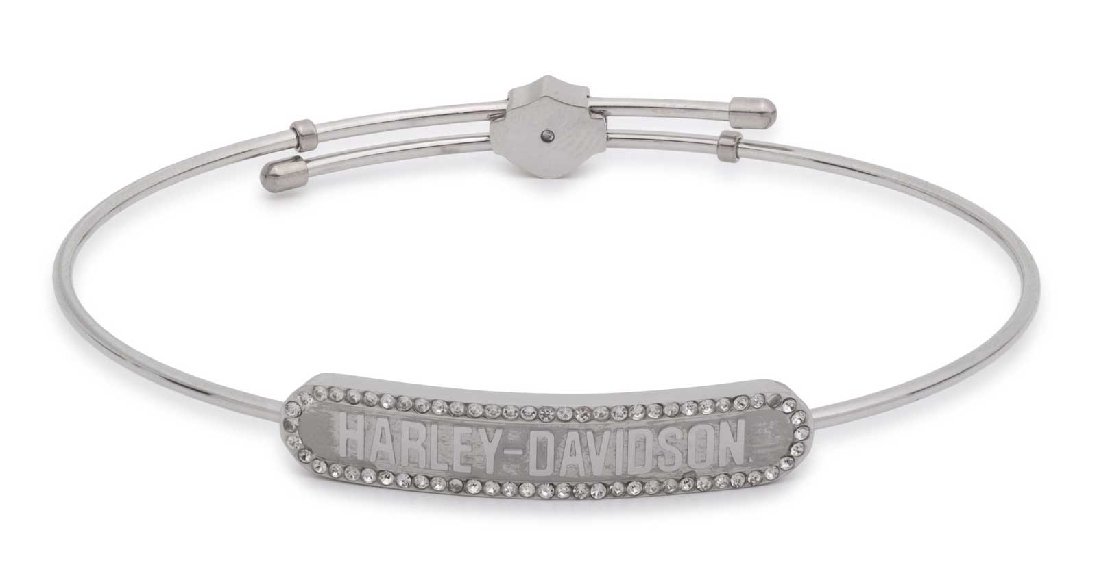 Harley-Davidson Women's Oval H-D Script Crystal Bangle Bracelet, Silver - Wisconsin Harley-Davidson