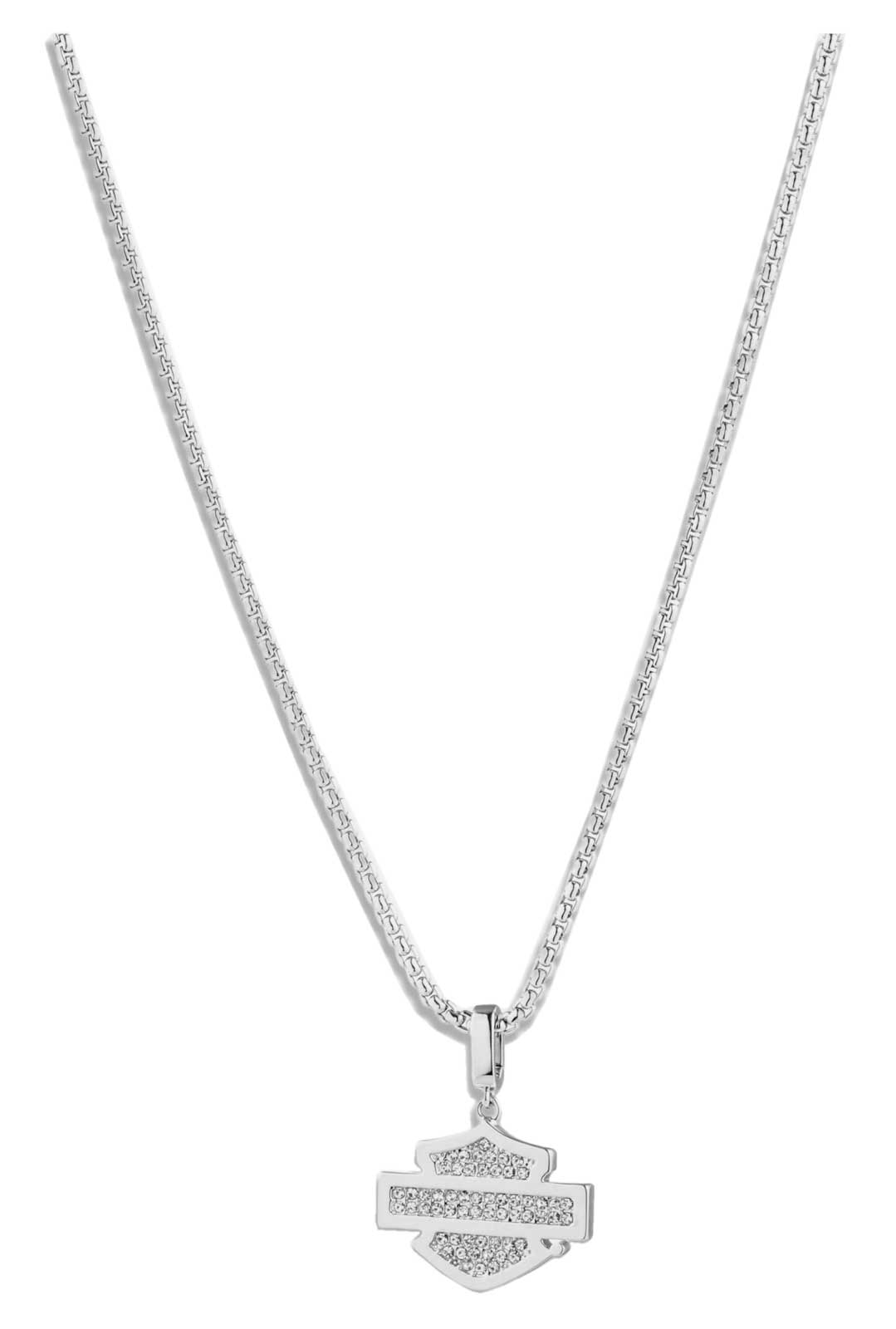 Harley-Davidson Women's Pave Crystal Bar & Shield Logo Pendant Necklace, Silver - Wisconsin Harley-Davidson