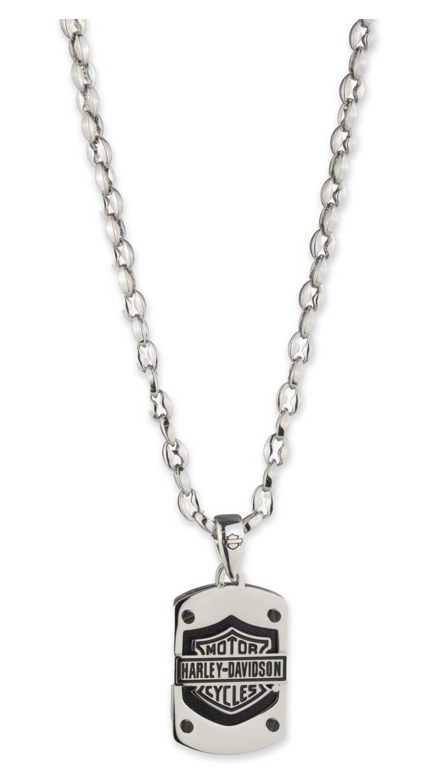 Harley-Davidson Men's Bar & Shield Leather Shield Pendant Necklace, Silver - Wisconsin Harley-Davidson