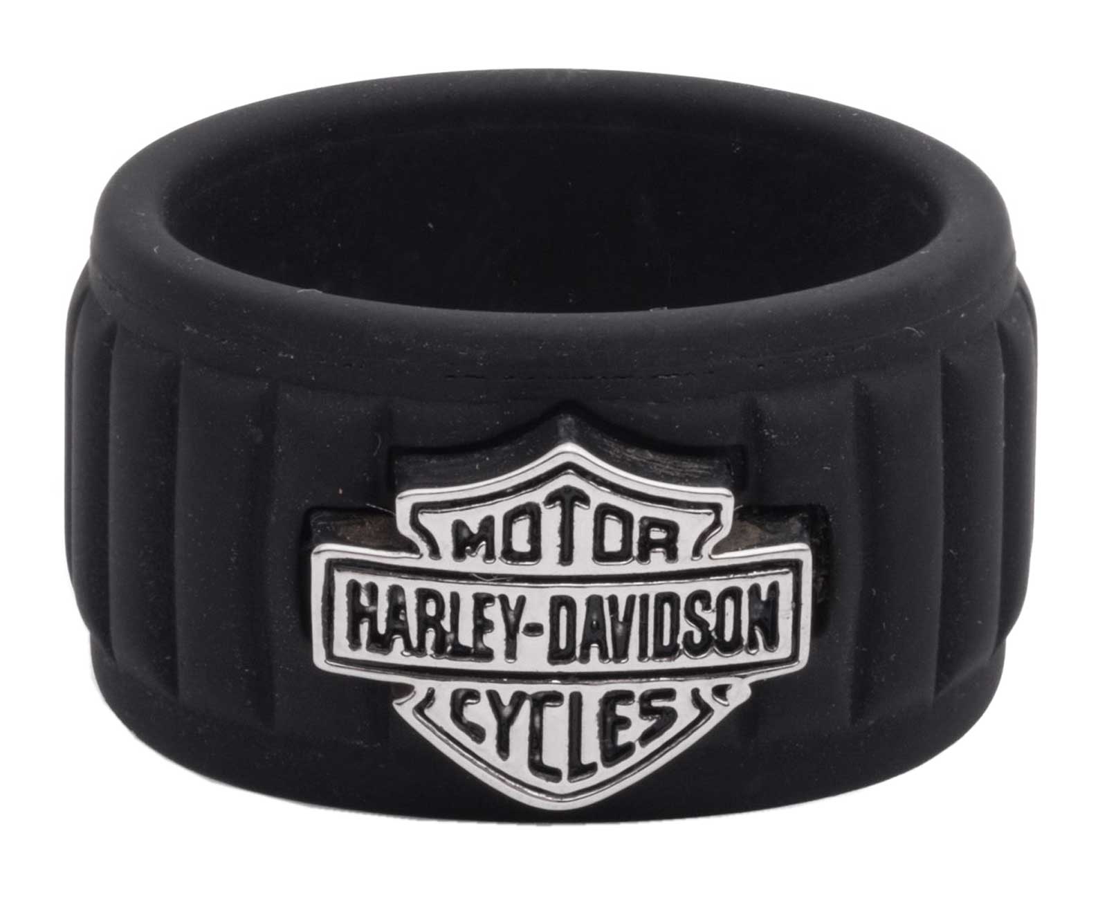 Harley-Davidson Men's Bar & Shield Logo Silicone Textured Band Ring, Black - Wisconsin Harley-Davidson