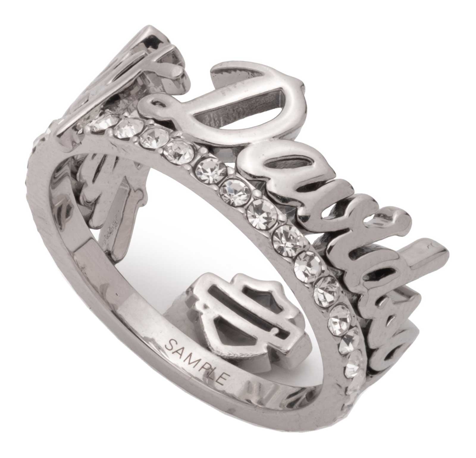 Harley-Davidson Free Shipping - Harley-Davidson Women's B&S H-D Script Crystal Ring, Brass Silver Plated - Free Shipping on many products plus Orders Over $99