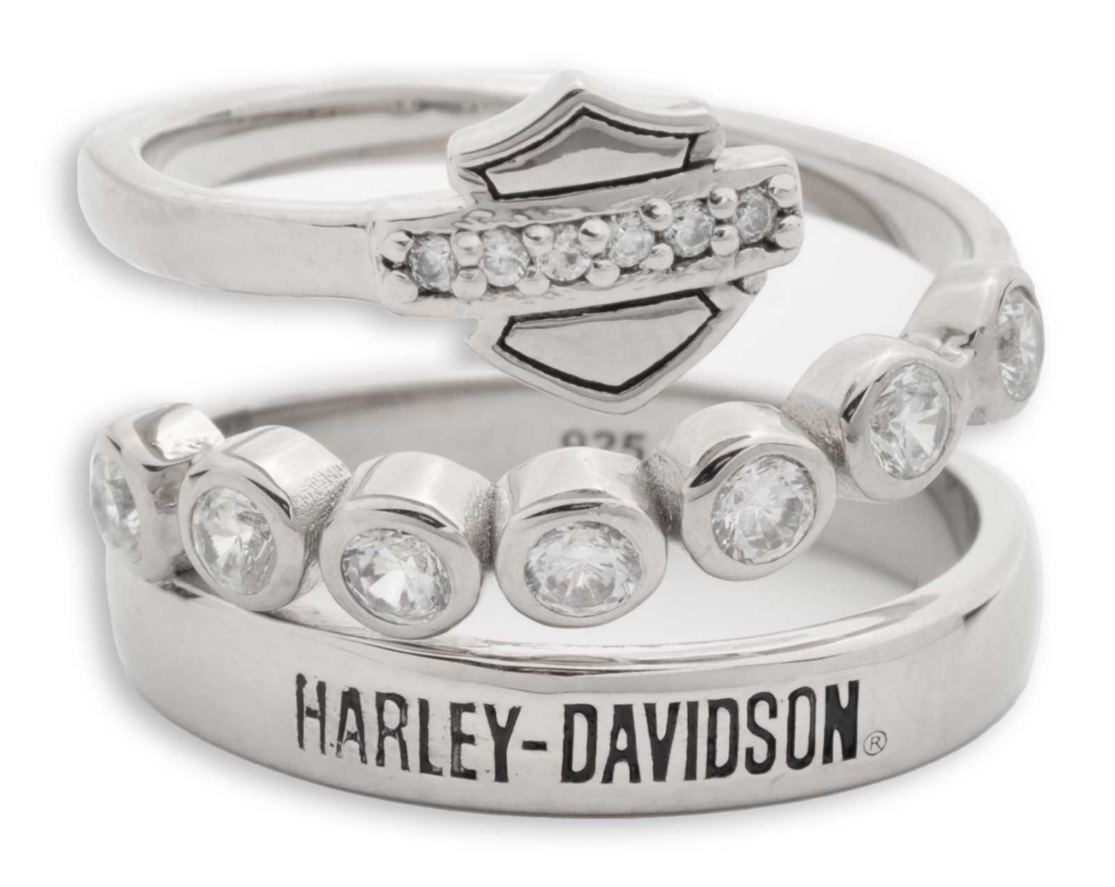 Harley-Davidson Women's Crystal Bar & Shield Faux Stack Ring, Sterling Silver - Wisconsin Harley-Davidson