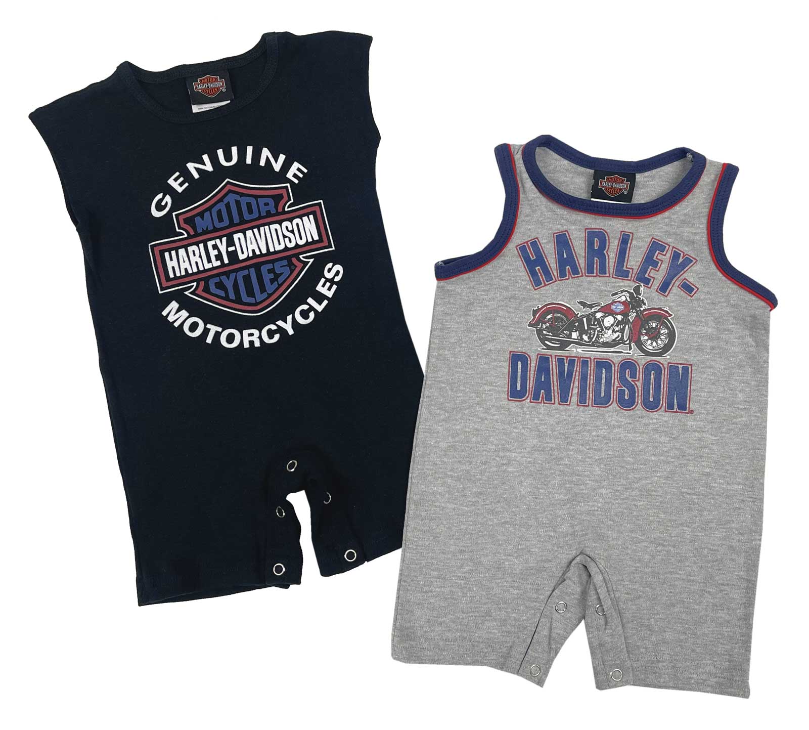 Harley-Davidson Baby Boys' 2-Pack RWB Logos Newborn Rompers Set, Gray/Black - Wisconsin Harley-Davidson