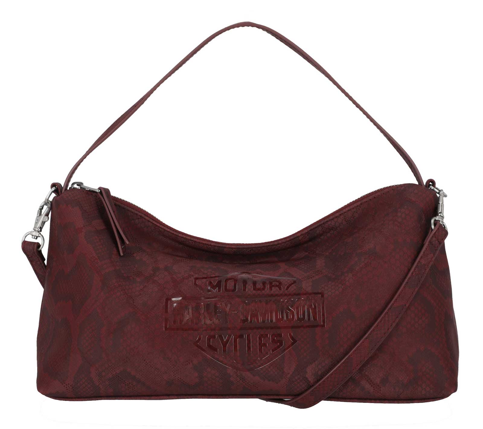 Harley-Davidson Women's Bar & Shield Snake Printed Short Shoulder Purse, Rum Red - Wisconsin Harley-Davidson