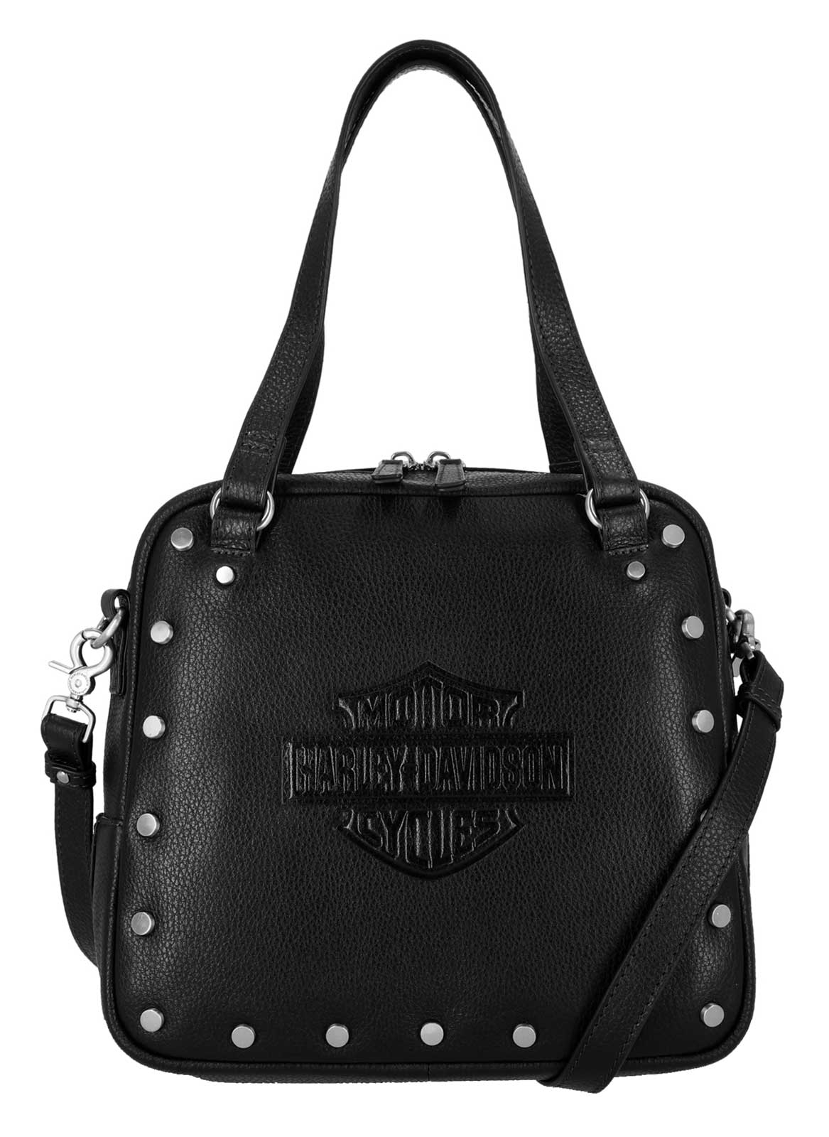 Harley-Davidson Women's Core Stud Genuine Leather Bowler Purse, Black - Wisconsin Harley-Davidson