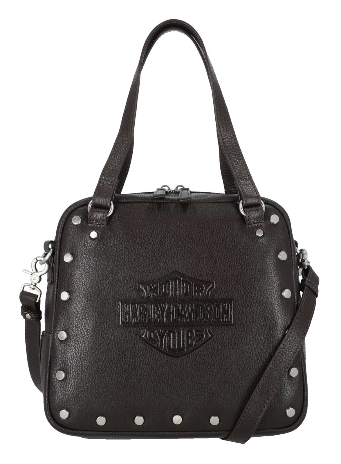 Harley-Davidson Women's Core Stud Genuine Leather Bowler Purse, Dark Brown - Wisconsin Harley-Davidson