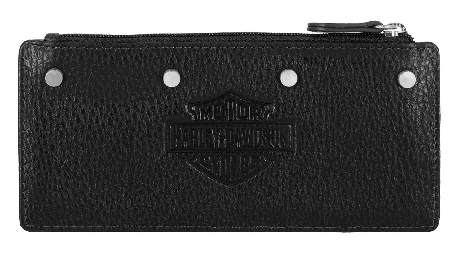Harley-Davidson Women's Core Stud B&S Leather Card Case Wallet, Black - Wisconsin Harley-Davidson