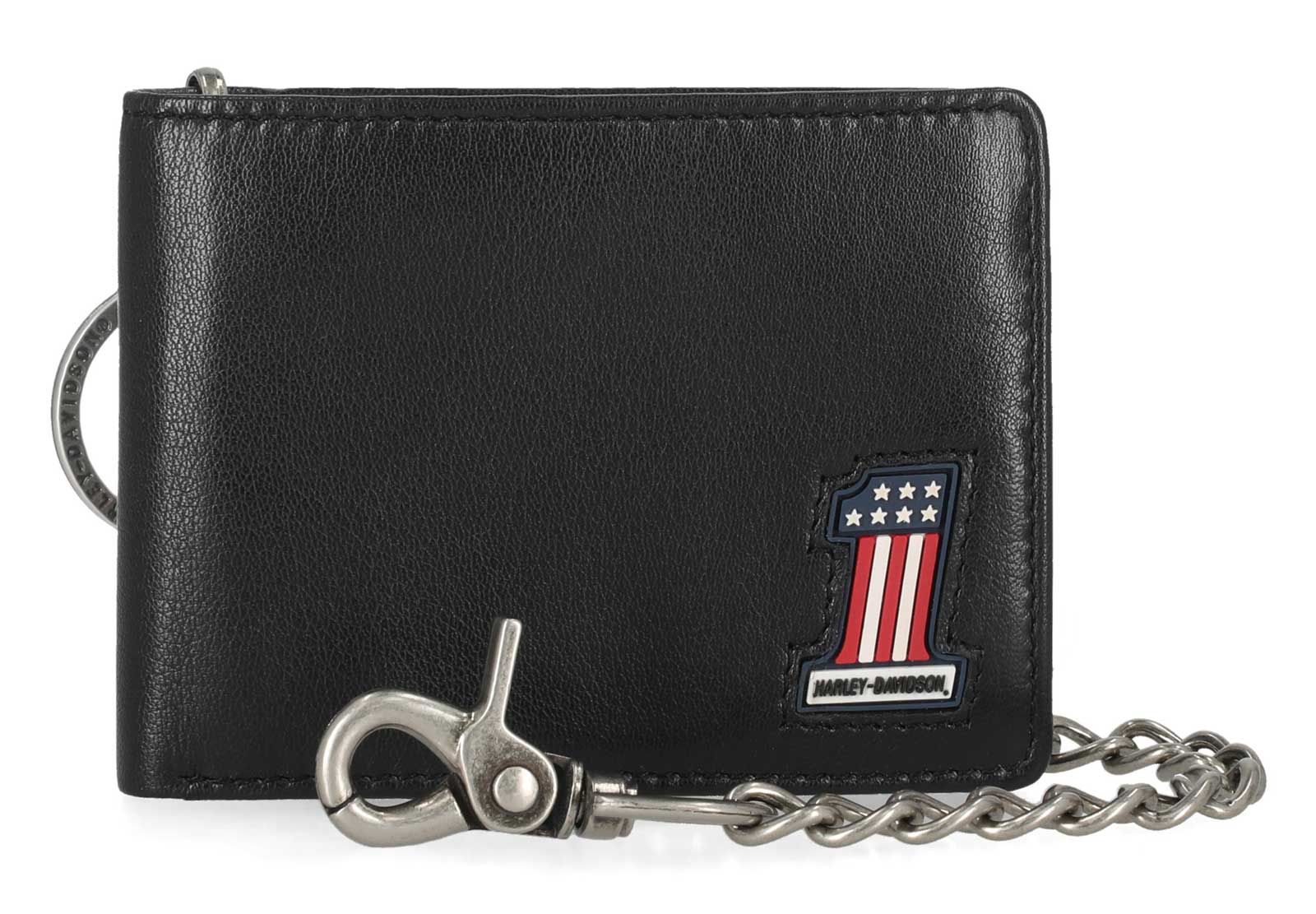 Harley-Davidson Men's #1 RWB Logo Genuine Leather Biker Billfold Wallet, Black - Wisconsin Harley-Davidson