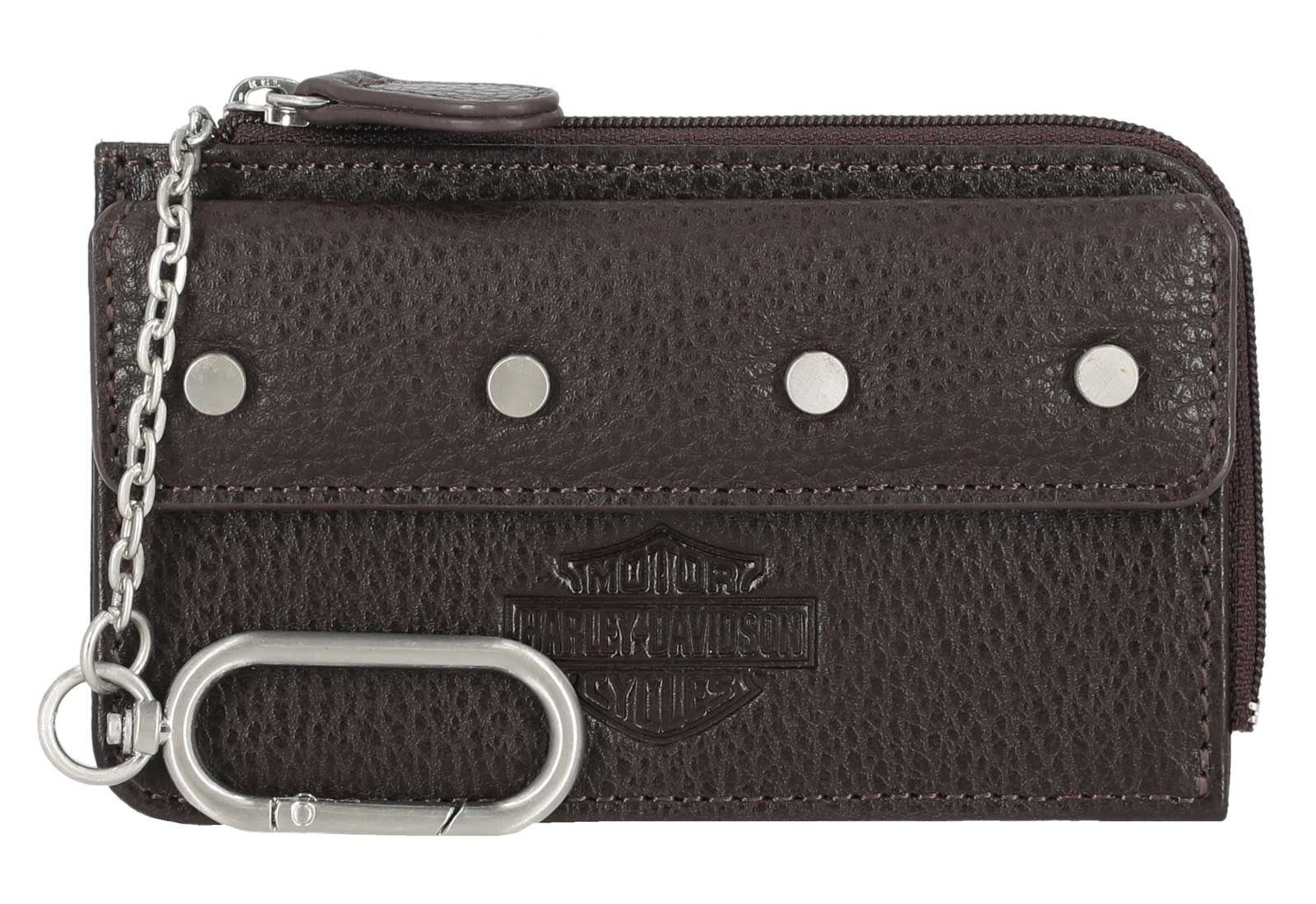 Harley-Davidson Women's Core Stud B&S Leather Key Card Case Wallet, Dark Brown - Wisconsin Harley-Davidson