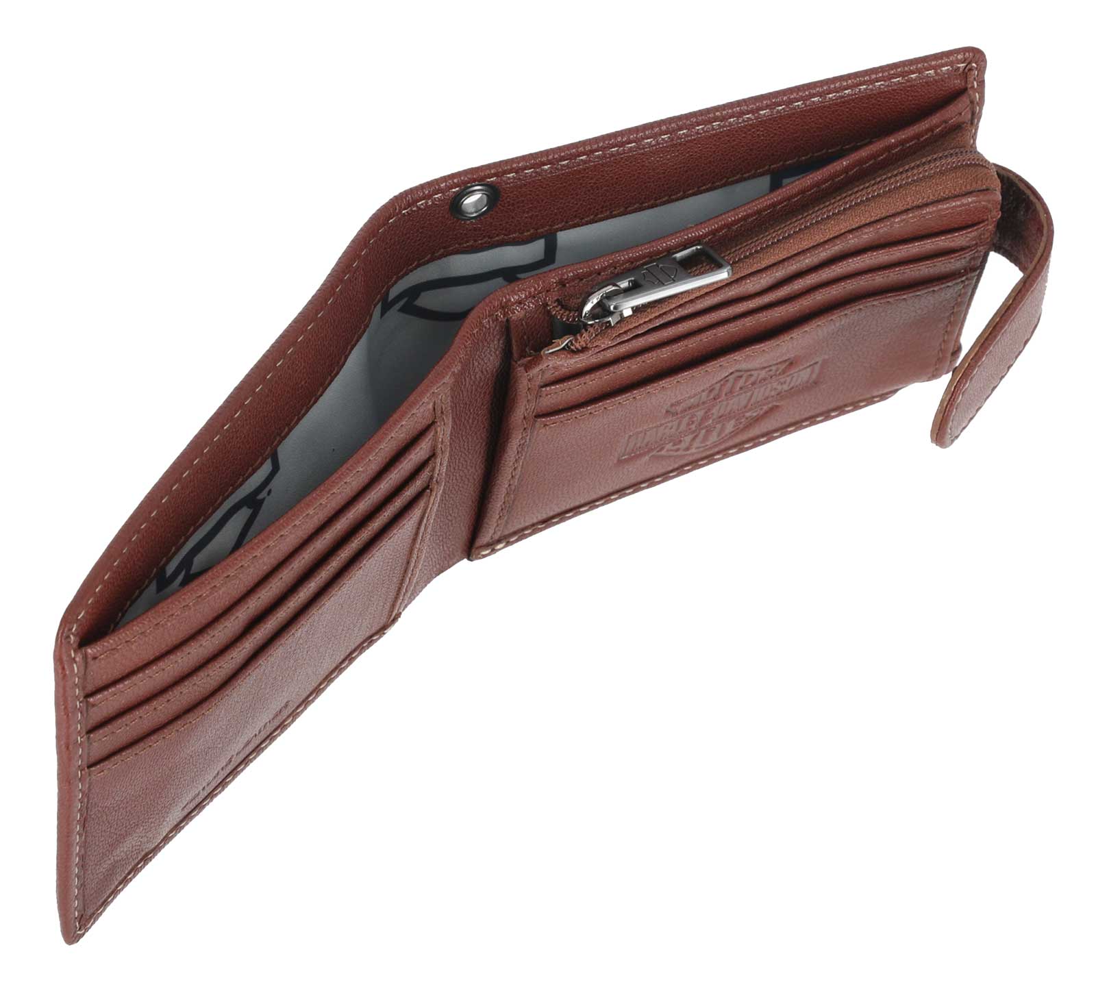 Harley-Davidson Men's Snap Genuine Leather Billfold Wallet w/ Coin Pocket, Brown - No Hassle Returns at Wisconsin Harley