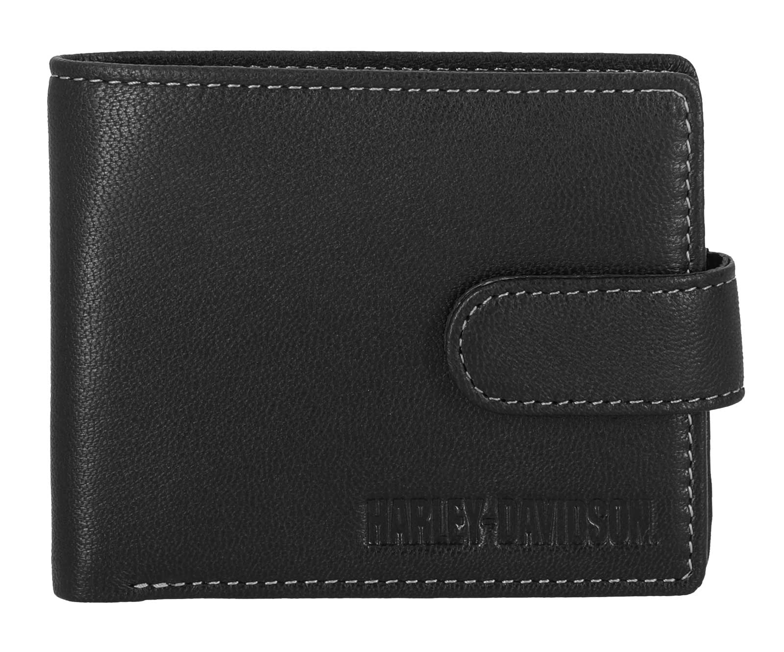 Harley-Davidson Men's Snap Genuine Leather Billfold Wallet w/ Coin Pocket, Black - Wisconsin Harley-Davidson