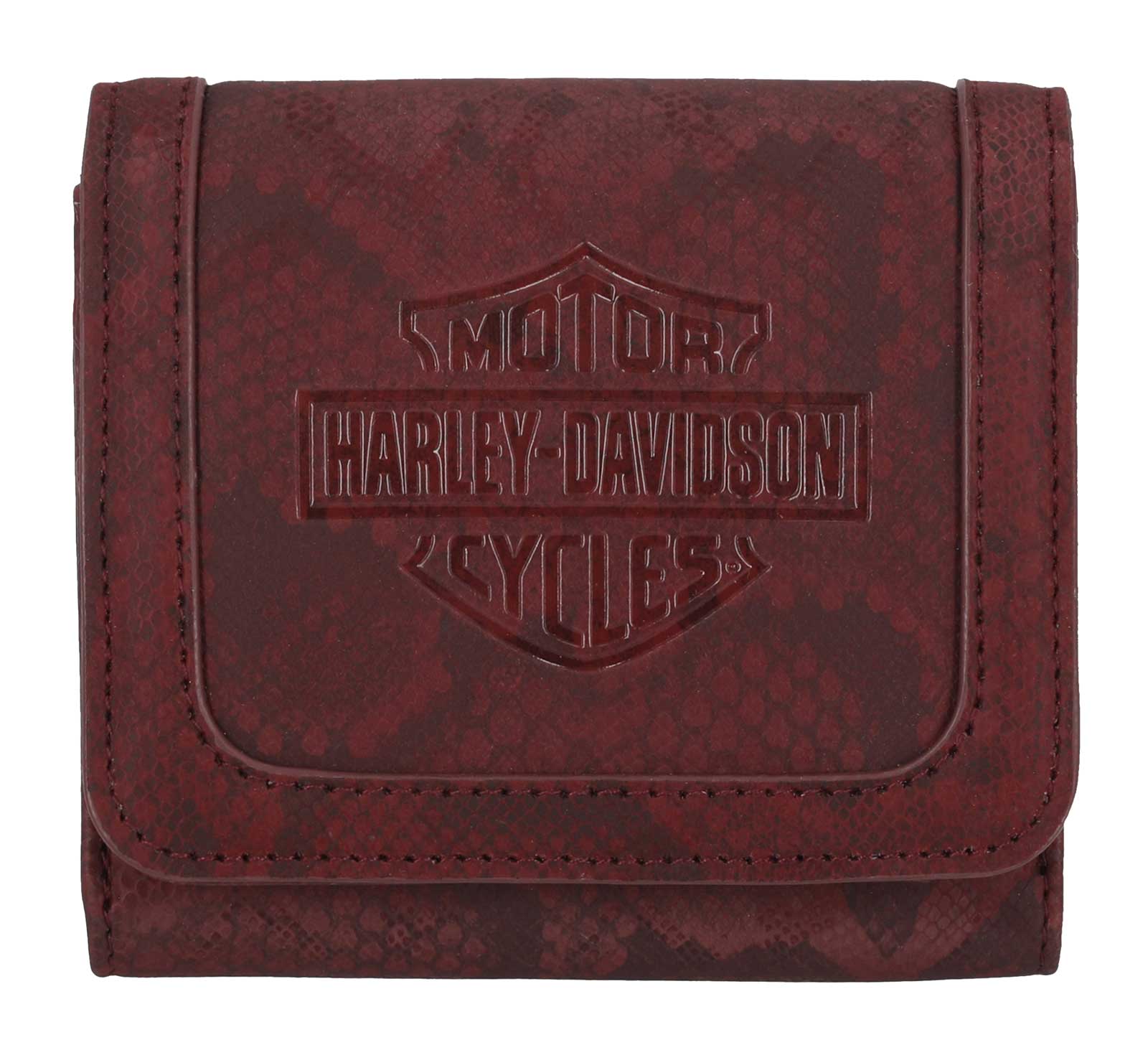 Harley-Davidson Women's Bar & Shield Snake Printed RFID Indexer Wallet, Rum Red - Wisconsin Harley-Davidson