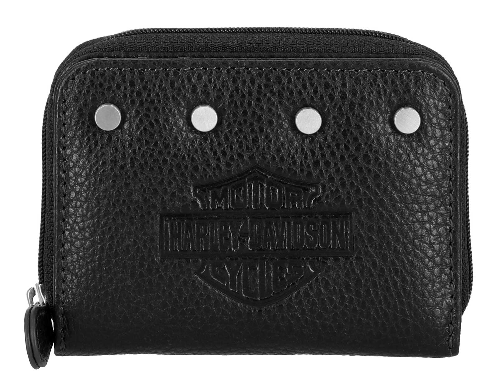 Harley-Davidson Women's Core Stud B&S Leather Zip Z/A Case Wallet, Black - Wisconsin Harley-Davidson
