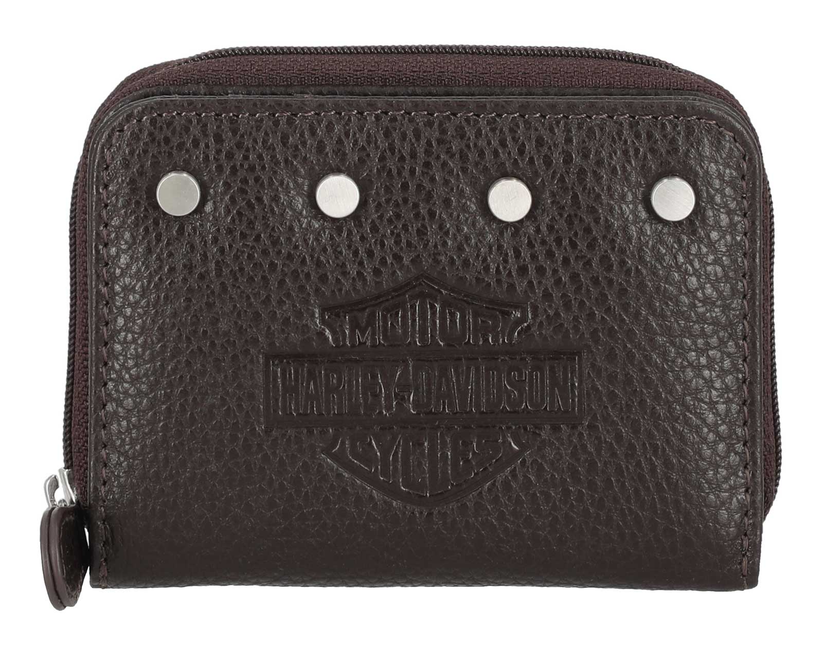 Harley-Davidson Women's Core Stud B&S Leather Zip Z/A Case Wallet, Dark Brown - Wisconsin Harley-Davidson