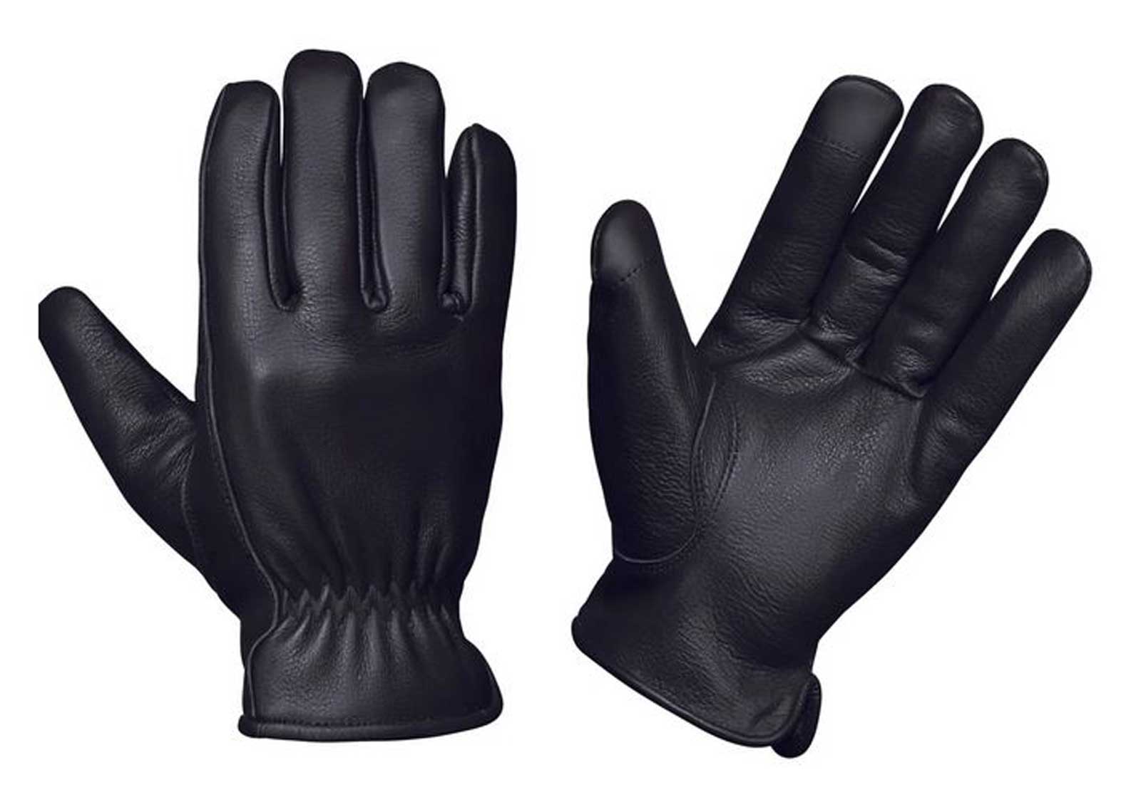 UNIK Men's Natural Full-Finger Premium Deerskin Leather Gloves, Black - Wisconsin Harley-Davidson