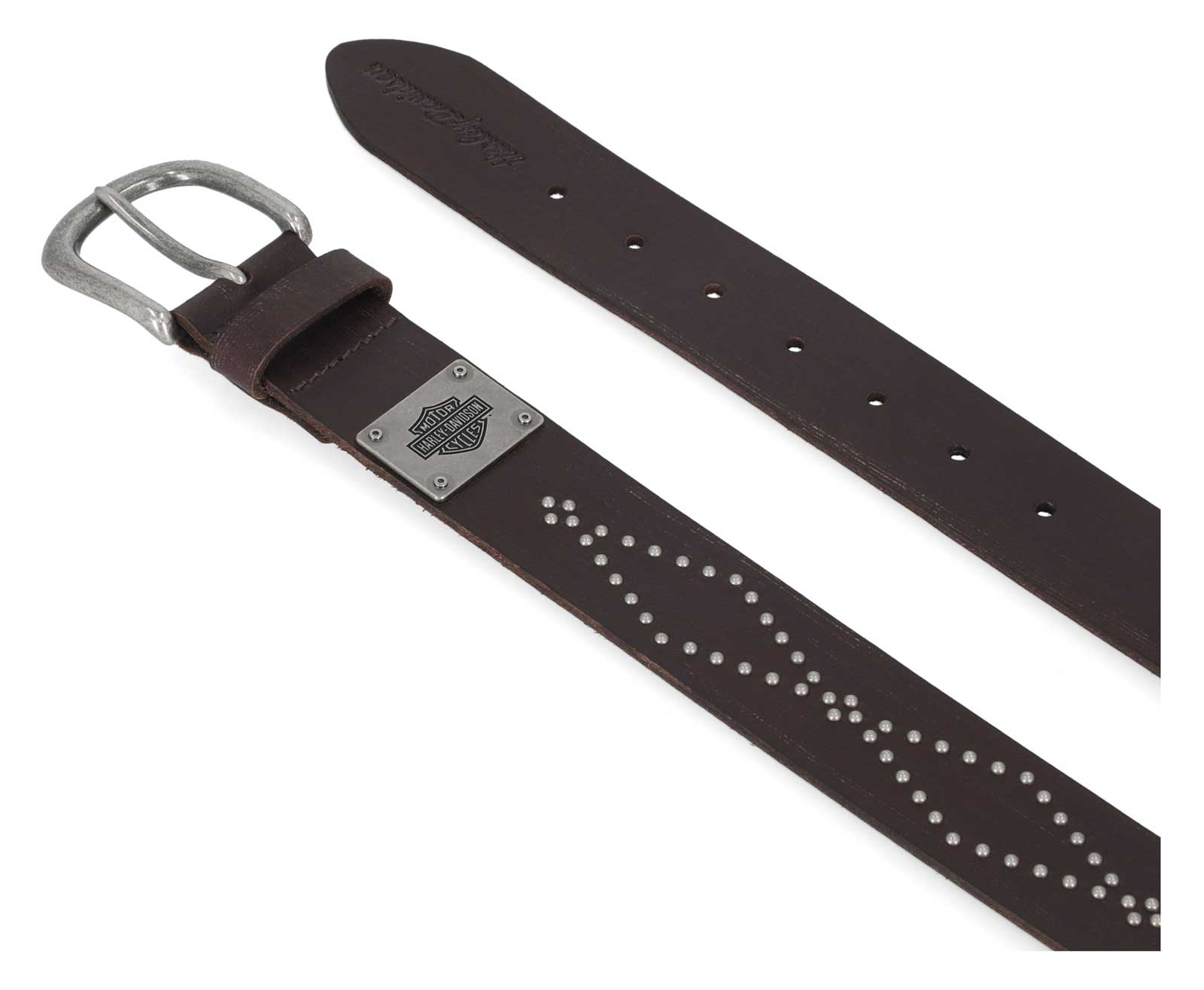 Harley-Davidson Women's Diamond Stud Bar & Shield Logo Leather Belt, Brown - No Hassle Returns at Wisconsin Harley