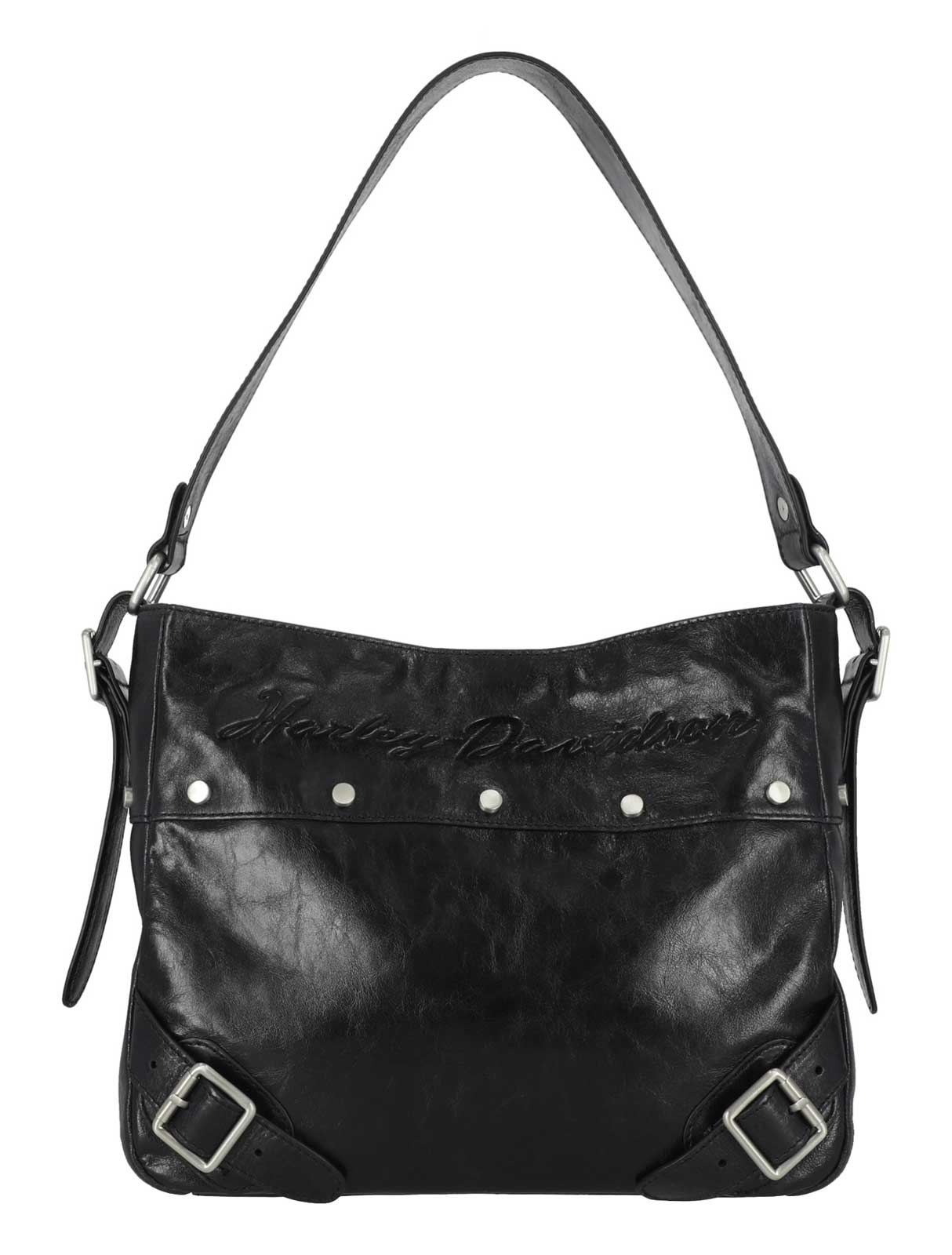 Harley-Davidson Women's Corner Buckle Genuine Leather Hobo Purse, Black - Wisconsin Harley-Davidson