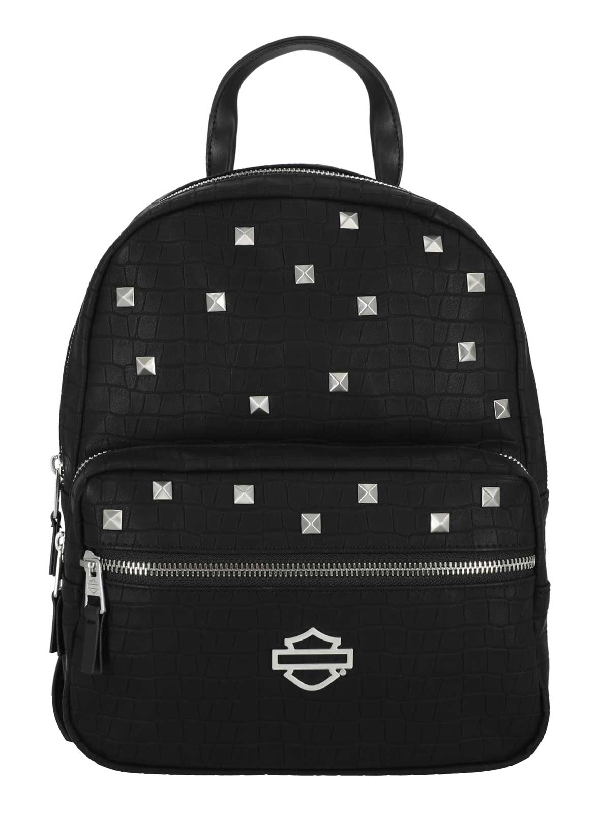 Harley-Davidson Women's Croco Embossed Stud Bar & Shield Backpack, Black - Wisconsin Harley-Davidson