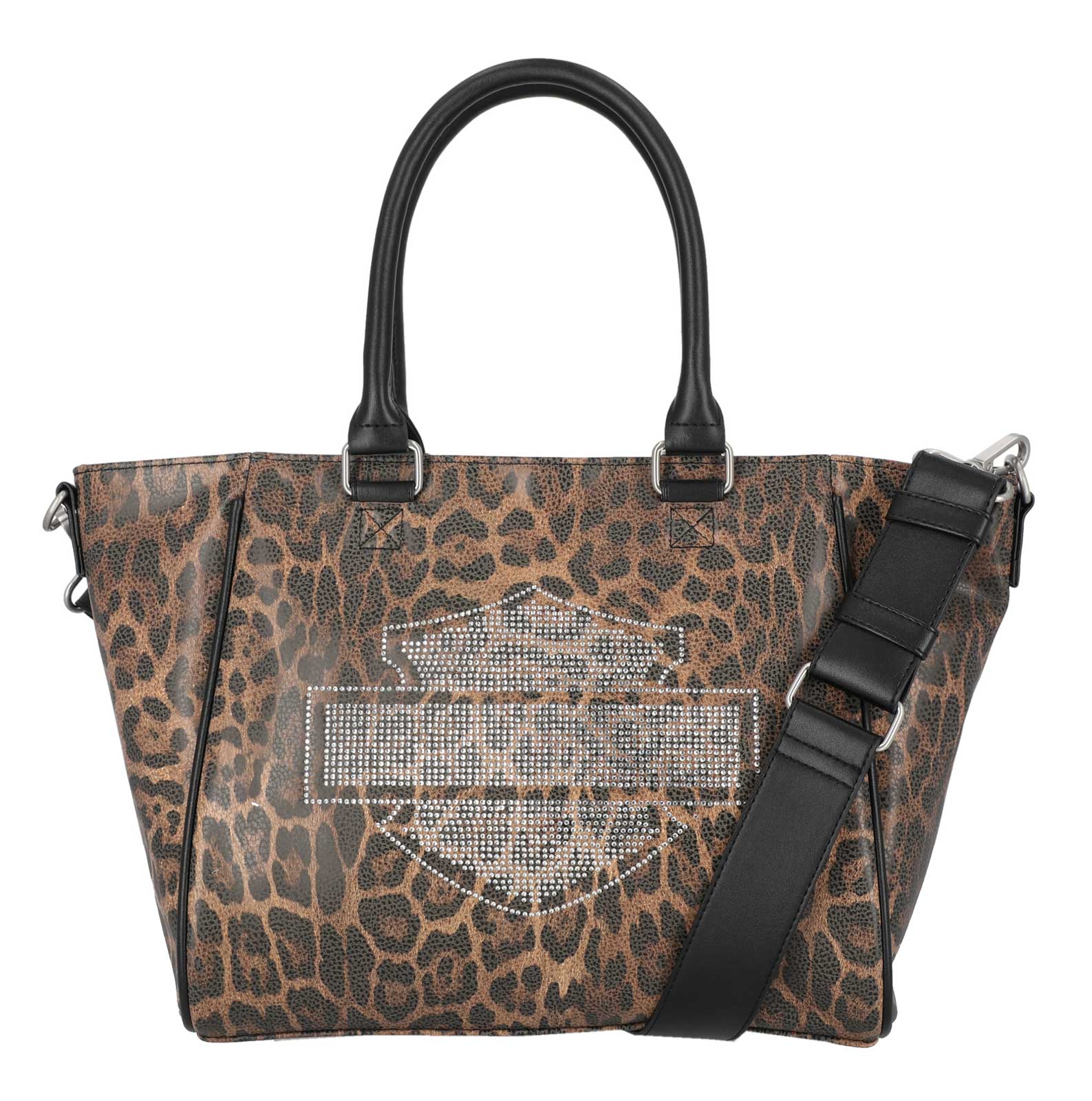 Harley-Davidson Women's Leopard Rhinestone Bar & Shield Satchel Purse, Brown - Wisconsin Harley-Davidson