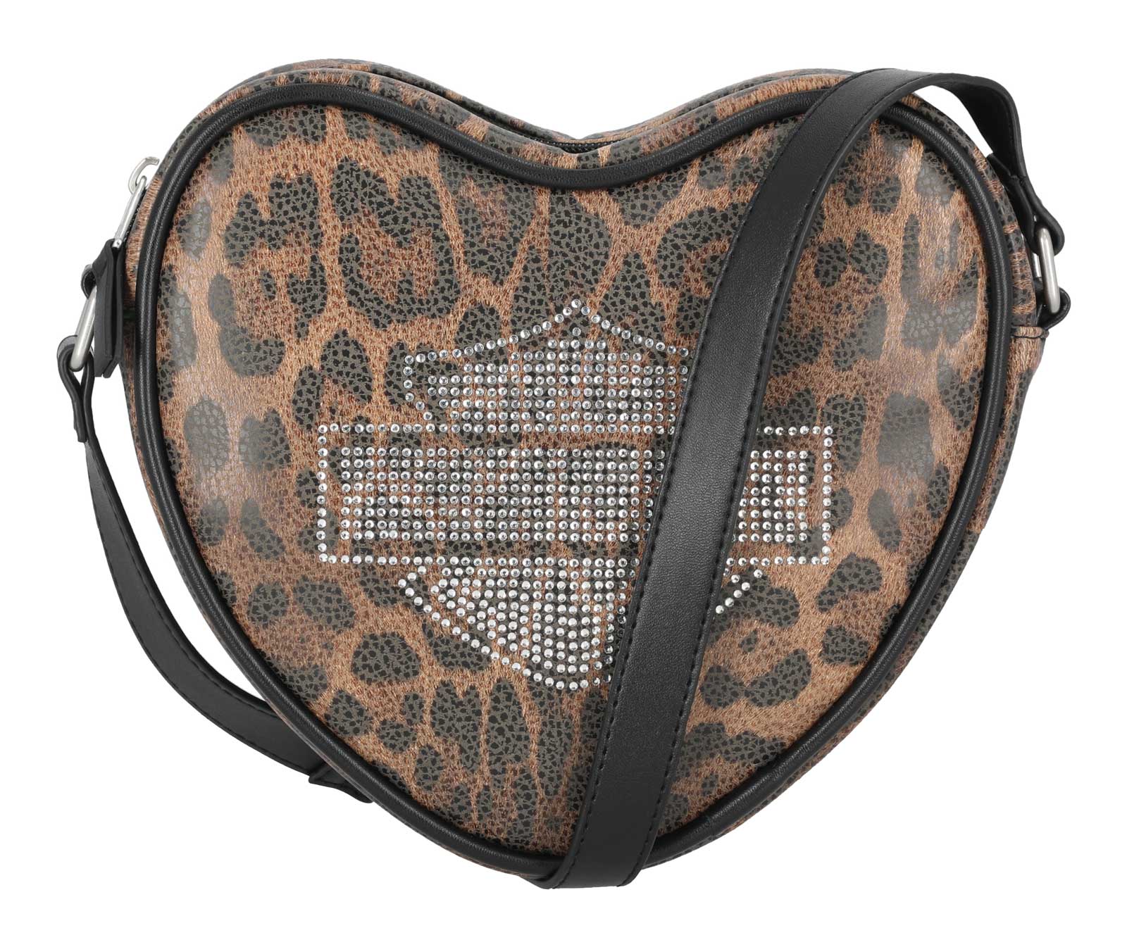 Harley-Davidson Women's Leopard Rhinestone Crossbody Heart Purse, Brown - Wisconsin Harley-Davidson