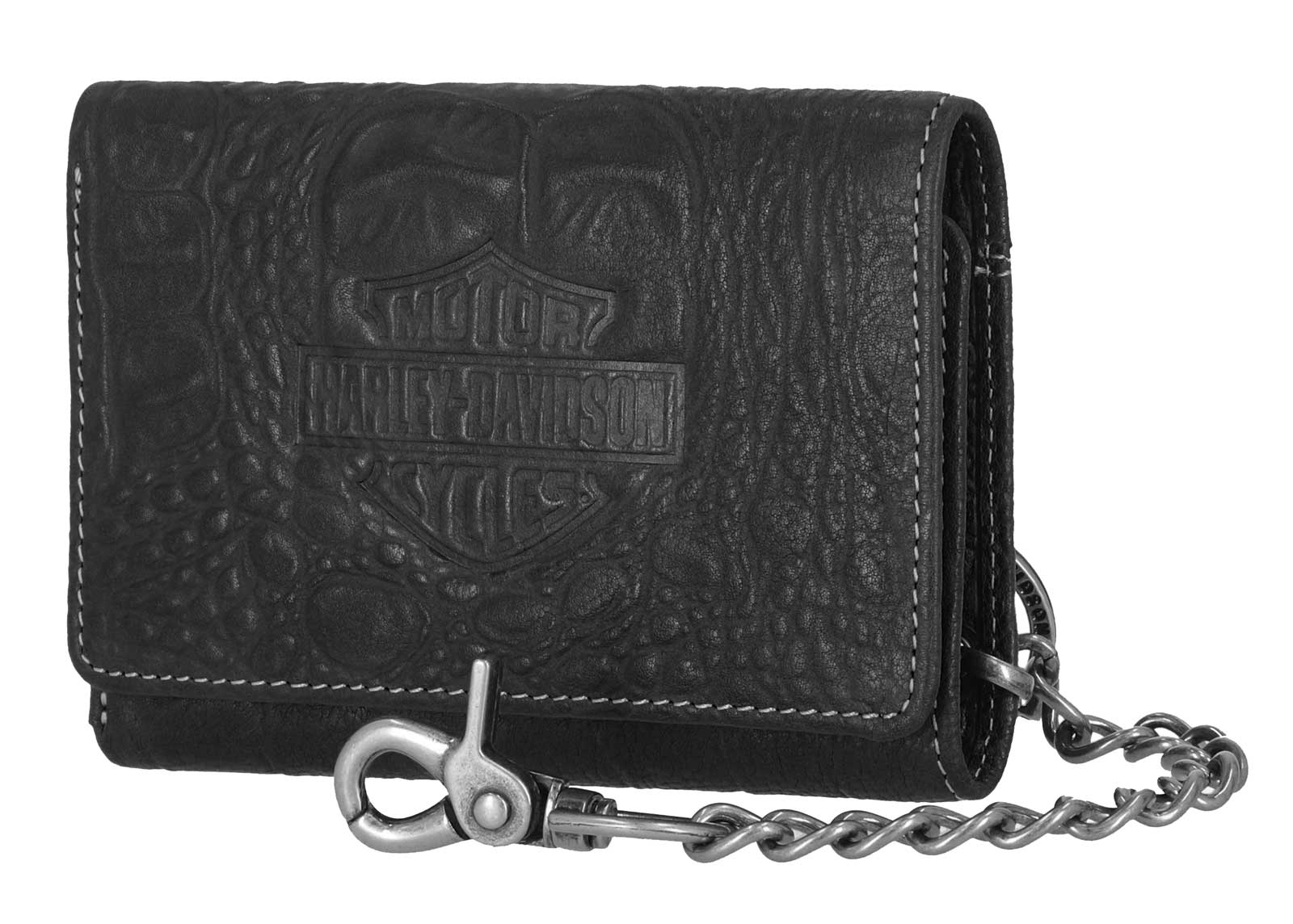 Harley-Davidson Free Shipping - Harley-Davidson Men's Croco B&S Medium Leather Trifold Wallet w/ Chain, Black - Free Shipping on many products plus Orders Over $99