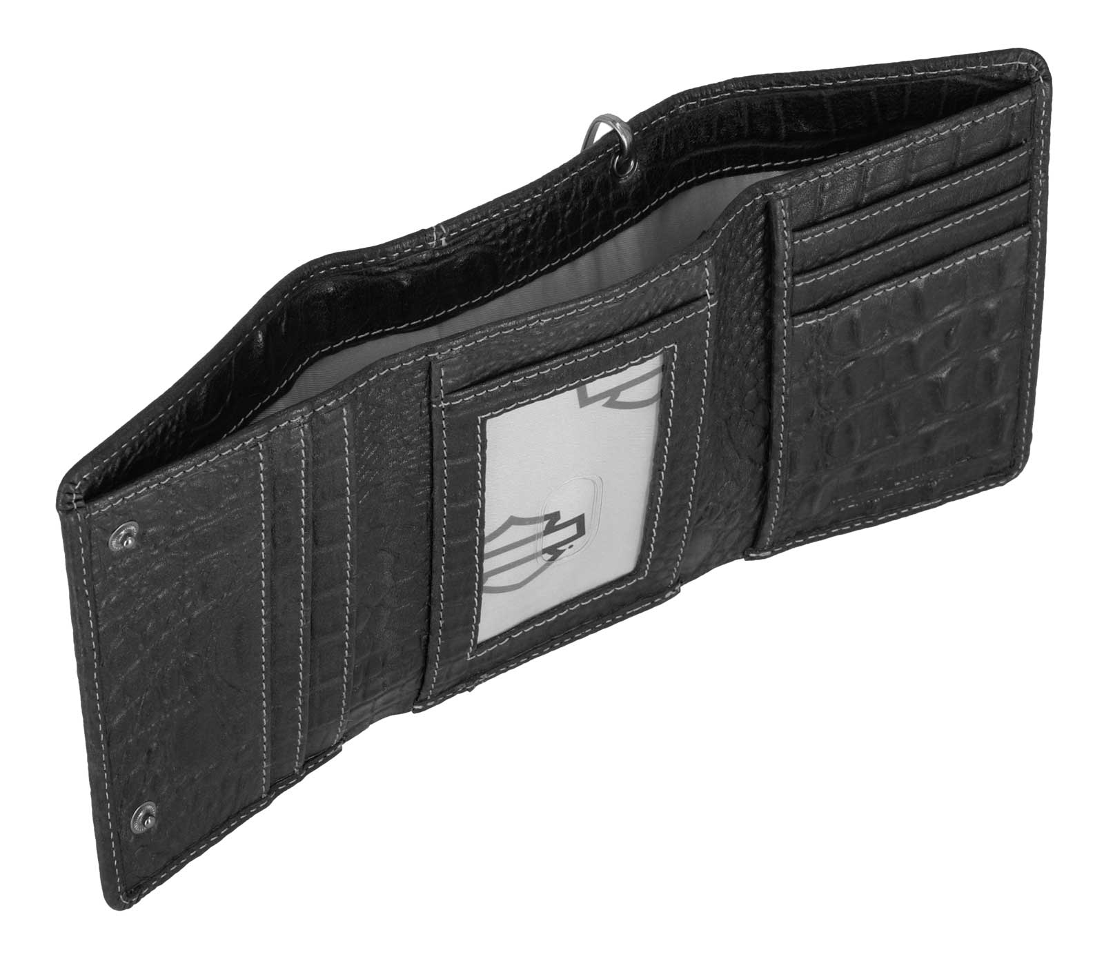Harley-Davidson Men's Croco B&S Medium Leather Trifold Wallet w/ Chain, Black - Largest Selection of Harley-Davidson Products