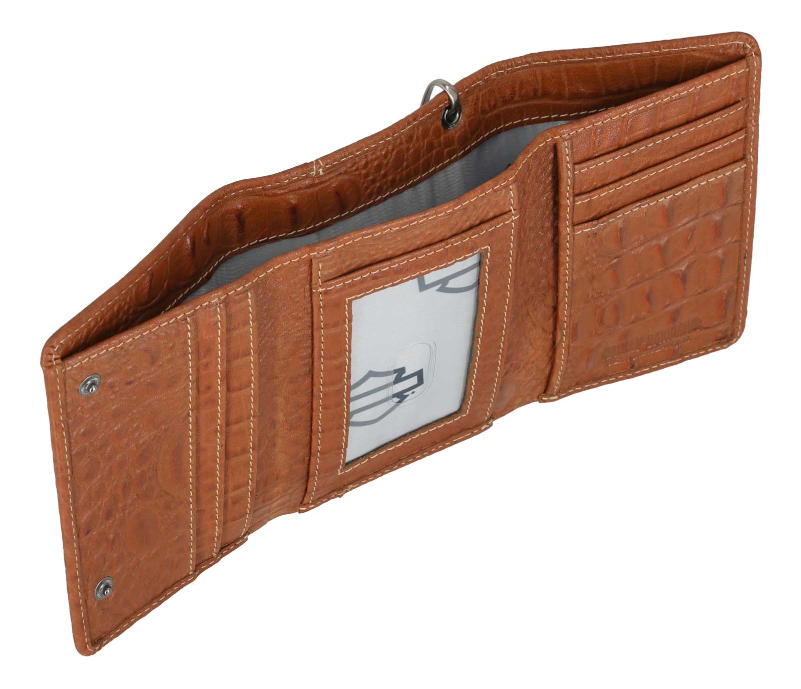 Harley-Davidson Men's Croco B&S Medium Leather Trifold Wallet w/ Chain, Brown - Largest Selection of Harley-Davidson Products