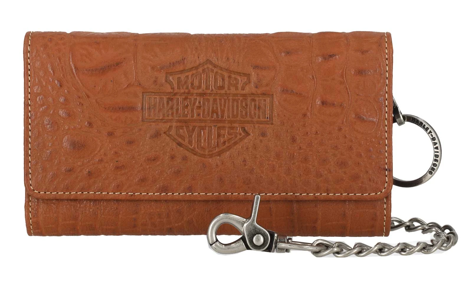 Harley-Davidson Men's Croco B&S Leather Trucker Wallet w/ Chain, Brown - Wisconsin Harley-Davidson