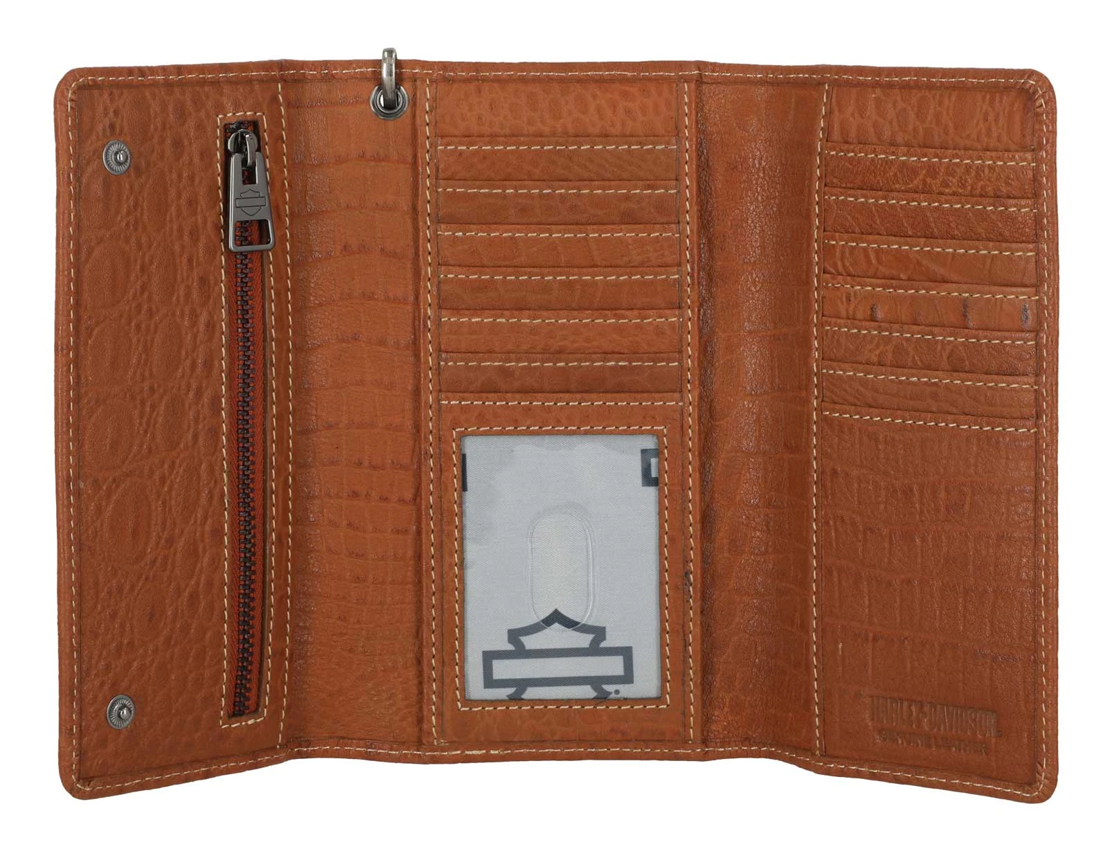 Harley-Davidson Men's Croco B&S Leather Trucker Wallet w/ Chain, Brown - No Hassle Returns at Wisconsin Harley