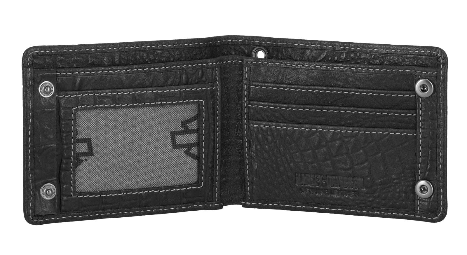 Harley-Davidson Men's Croco B&S Leather Billfold Wallet w/ Chain, Black - No Hassle Returns at Wisconsin Harley