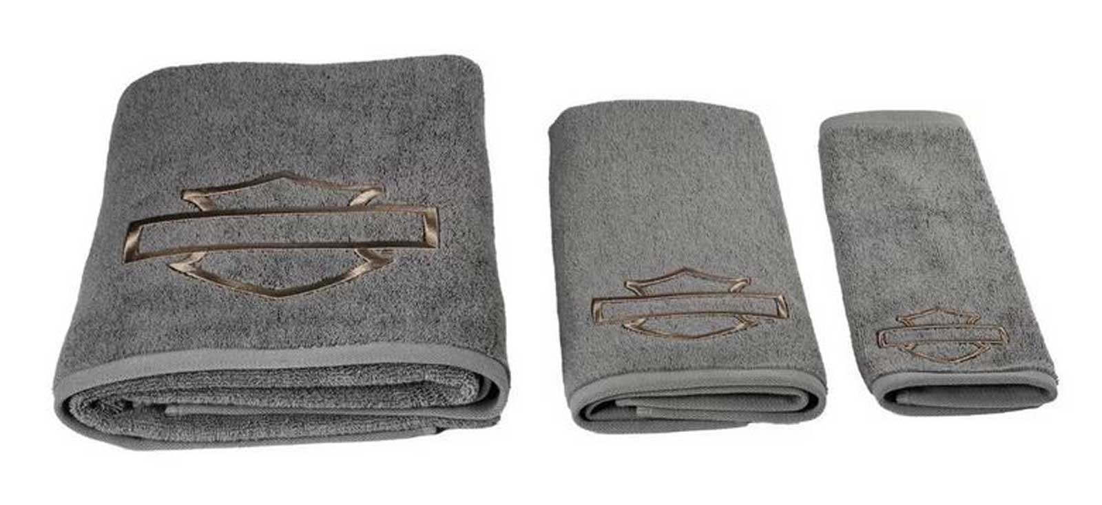 Harley-Davidson 3-Piece Embroidered Open Bar & Shield Cotton Towel Set, Gray - No Hassle Returns at Wisconsin Harley