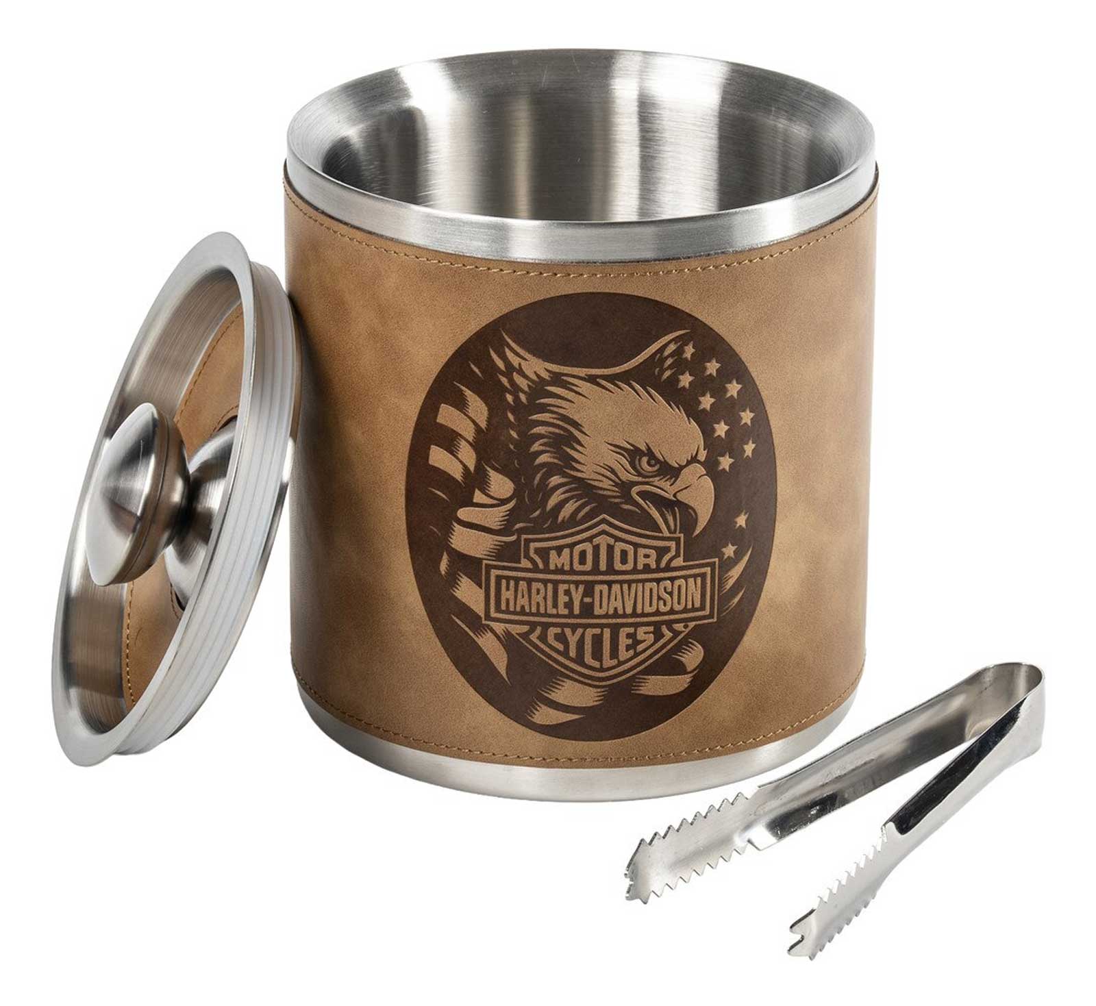 Harley-Davidson Patriotic Eagle Stainless Steel Embossed Faux Leather Ice Bucket - Wisconsin Harley-Davidson