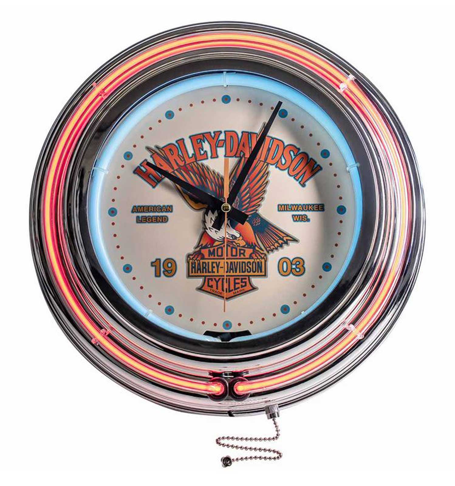 Harley-Davidson 14 in. Vintage American Legend Chrome Double Neon Clock - Wisconsin Harley-Davidson