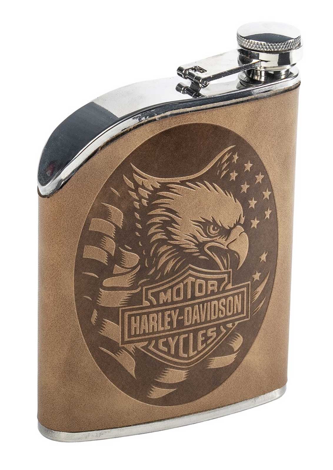 Harley-Davidson Patriotic Eagle B&S Stainless Steel Embossed Faux Leather Flask - Wisconsin Harley-Davidson