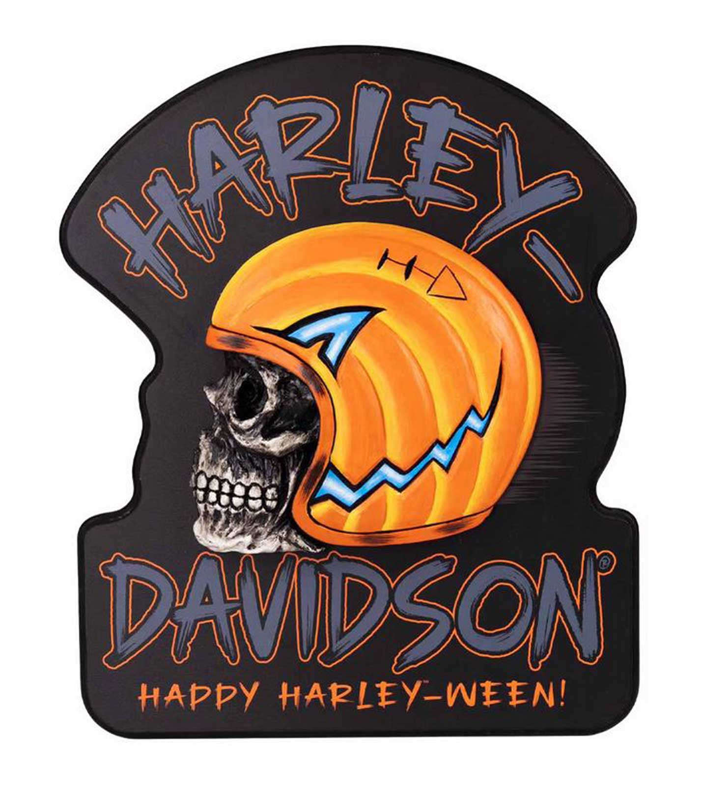 Harley-Davidson Hand-Painted Skull O'Lantern Sculpted Wooden Pub Sign, Black - Wisconsin Harley-Davidson