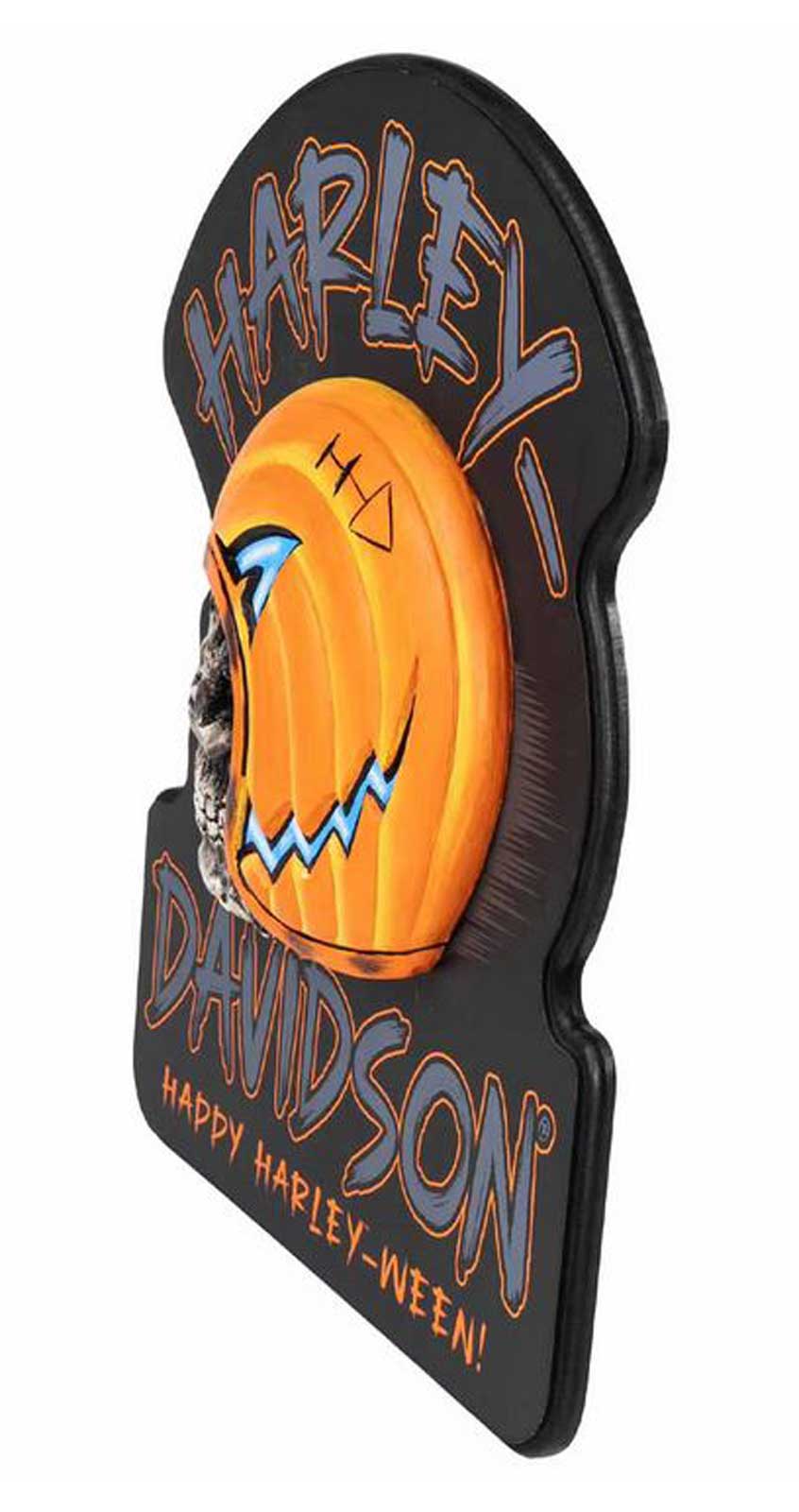 Harley-Davidson Hand-Painted Skull O'Lantern Sculpted Wooden Pub Sign, Black - No Hassle Returns at Wisconsin Harley