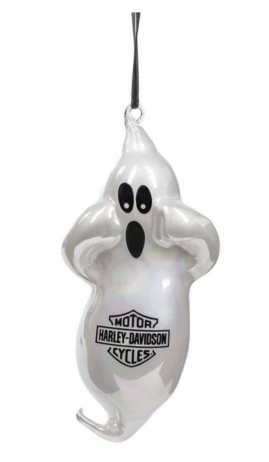 Harley-Davidson Bar & Shield Ghost Blown Glass Ornament, Iridescent White - Wisconsin Harley-Davidson