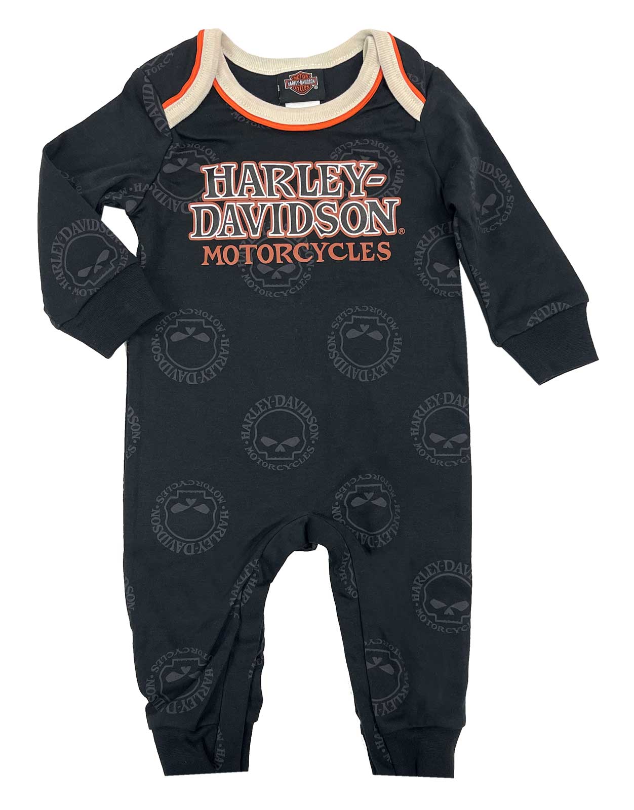 Harley-Davidson Baby Boys' Willie G Skull Newborn/Infant Knit Printed Coverall - Wisconsin Harley-Davidson
