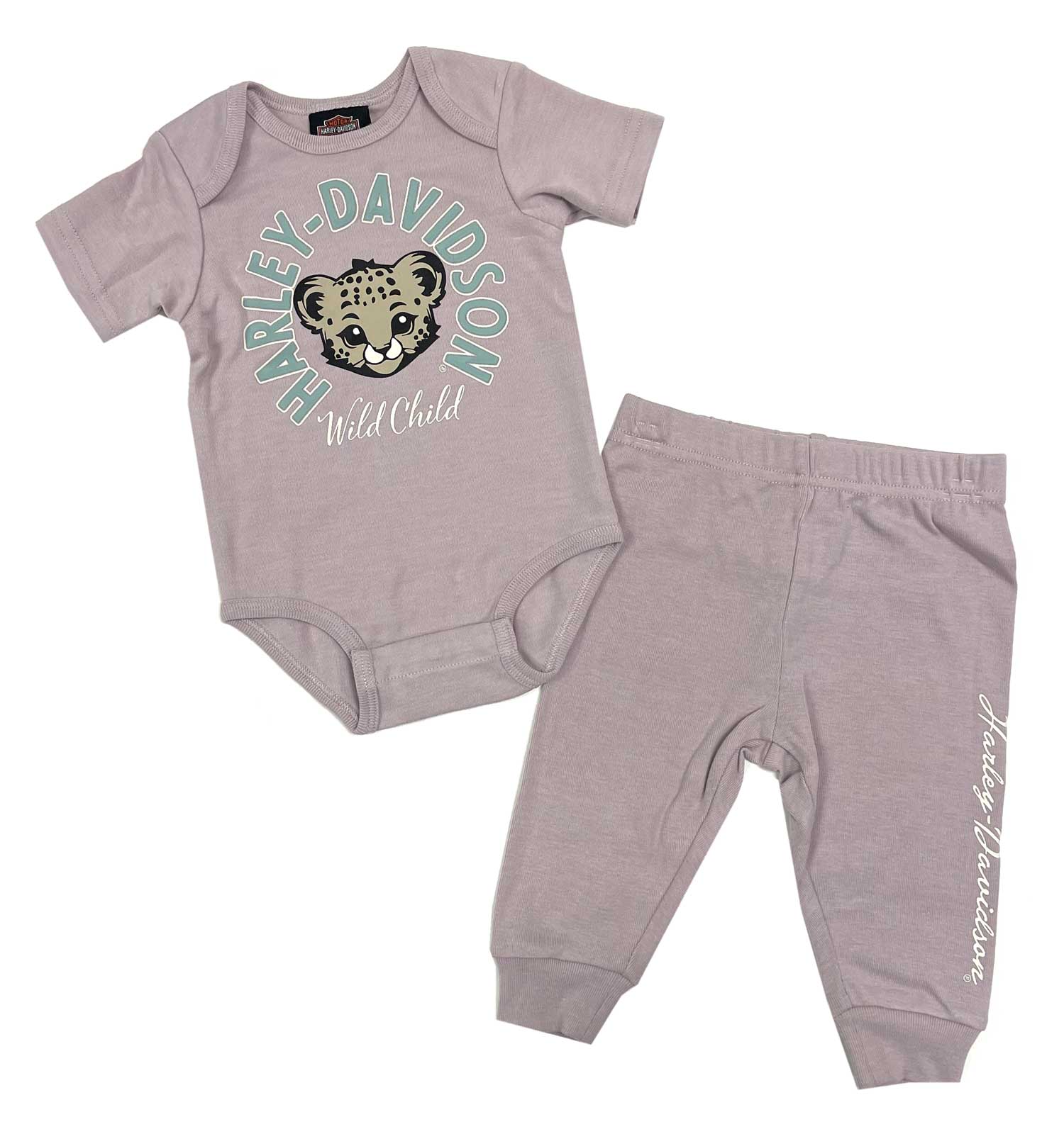 Harley-Davidson Baby Girls' Knit Mock Doubler Infant Creeper & Pant Set, Mauve - Wisconsin Harley-Davidson