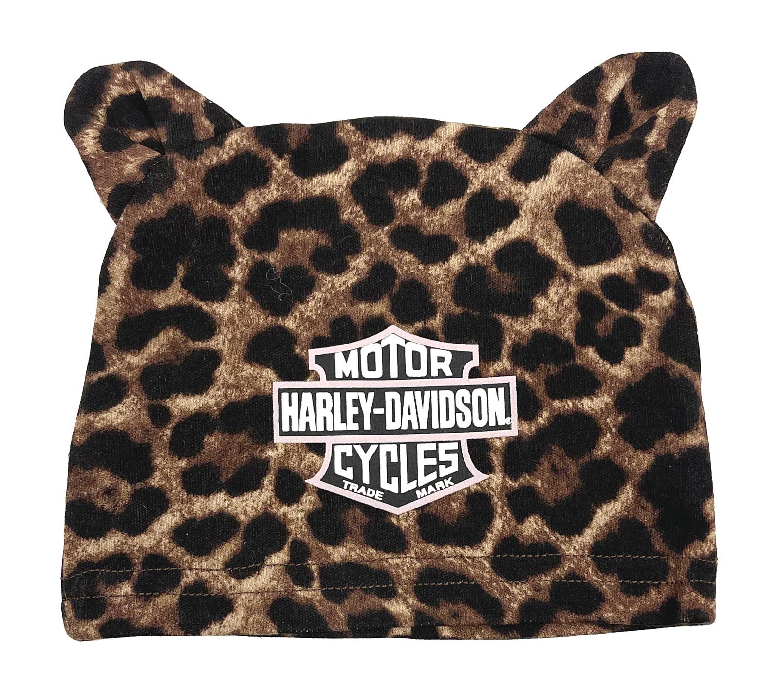 Harley-Davidson Baby Girls' Bar & Shield Leopard Printed Beanie Hat w/ 3-D Ears - Wisconsin Harley-Davidson