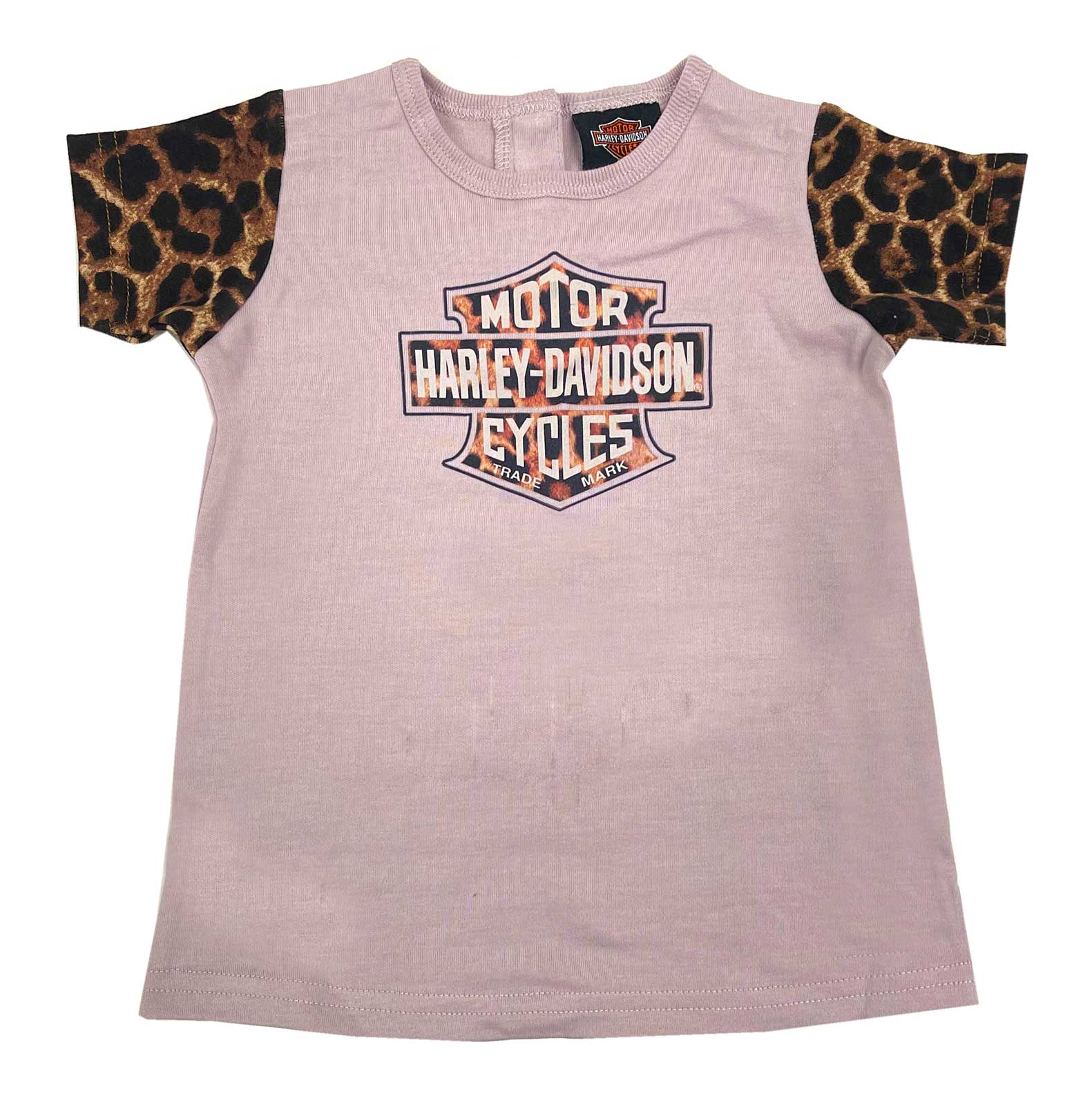 Harley-Davidson Girl's Leopard Print Knit Tee Shirt Dress, Dusty Mauve - Wisconsin Harley-Davidson