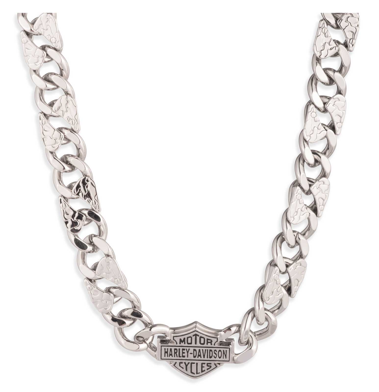 Harley-Davidson Men's Bar & Shield Etched Camo Curb Link Chain Necklace, Silver - Wisconsin Harley-Davidson
