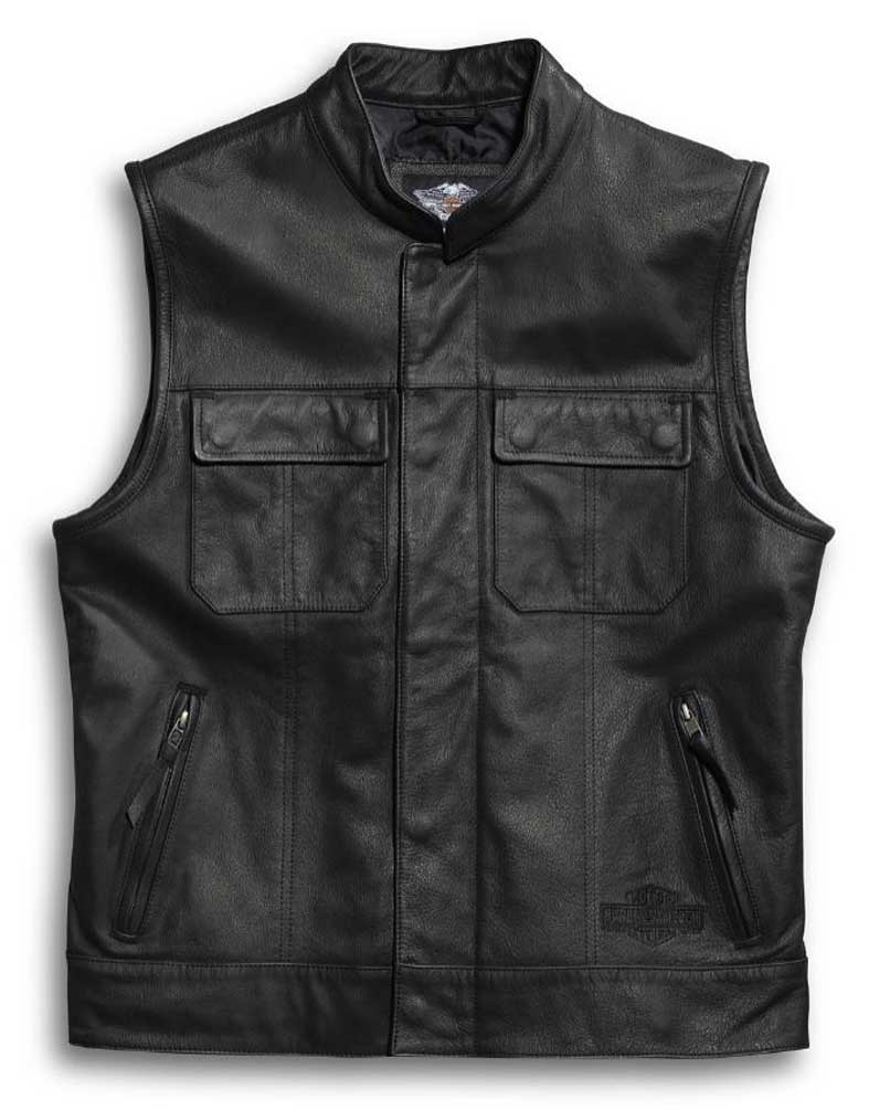 HarleyDavidson® Men's Leather Vest, Foster Reflective, Black 98090