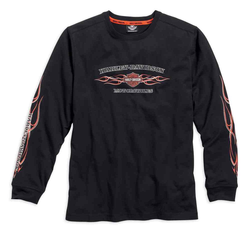 Harley-Davidson® Men's Pinstripe Flames Long Sleeve Tee, Black
