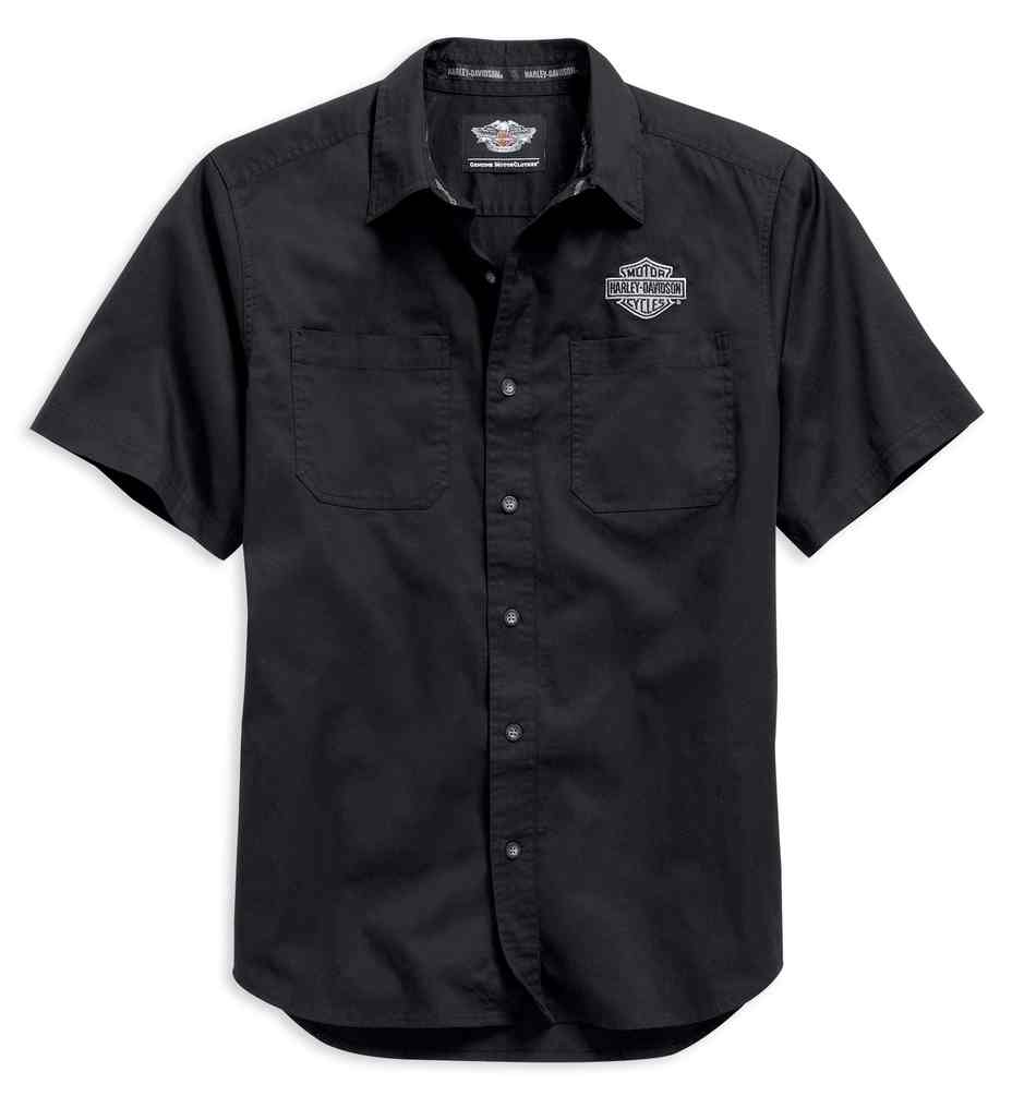 Harley-Davidson Men's Logo Short Sleeve Knit Woven Shirt, Black. 99013-15VM - Wisconsin Harley-Davidson