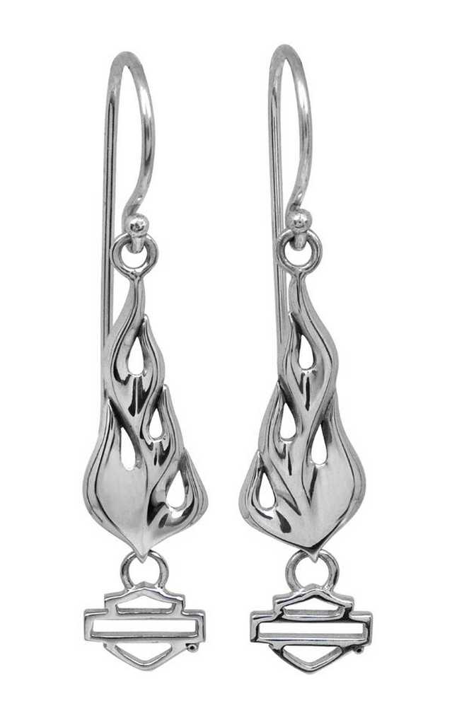 Harley-Davidson Womens Earrings, Bar & Shield Eternal Flames, Silver HDE0358 - Wisconsin Harley-Davidson